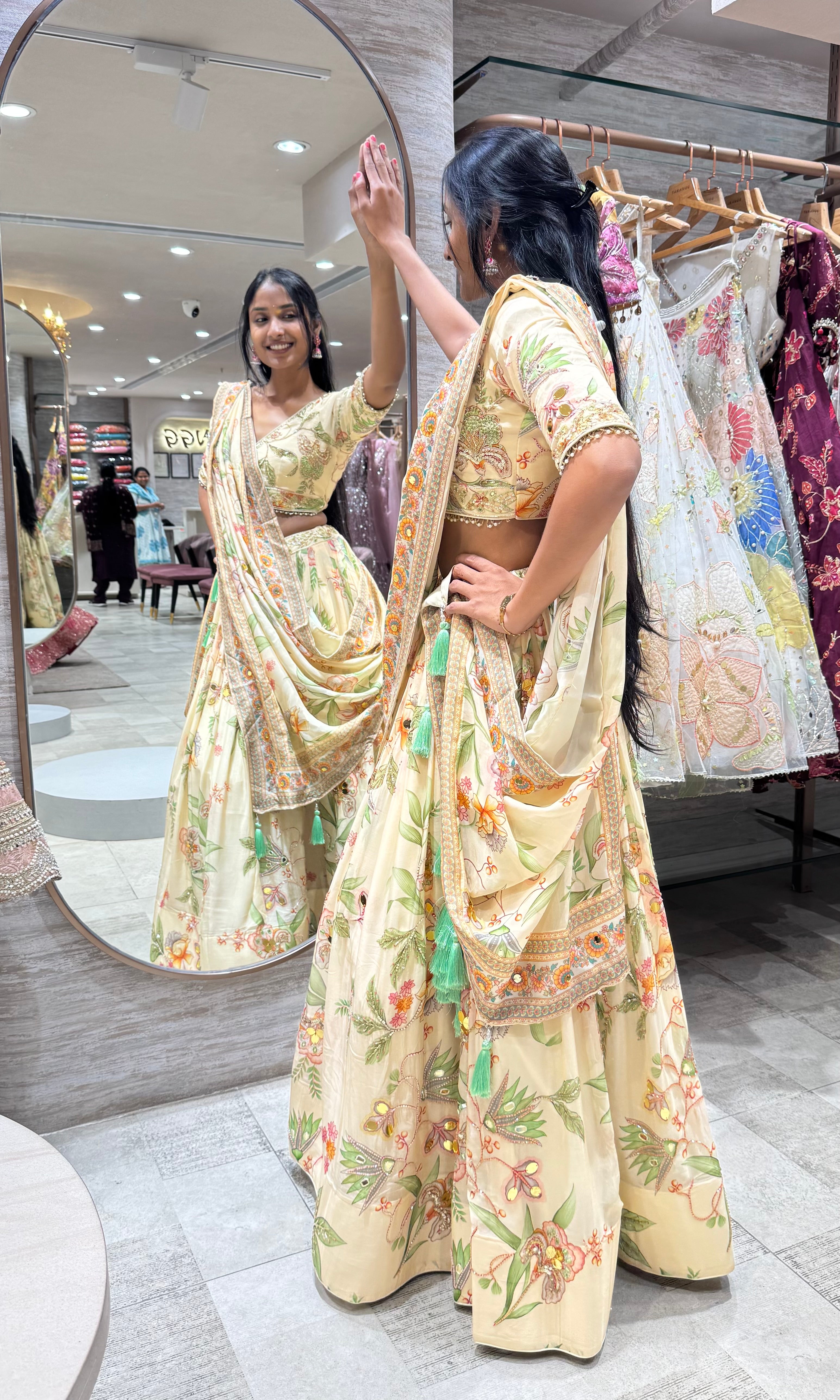 IVORY INTRICATE FLORAL EMBROIDERED LEHENGA