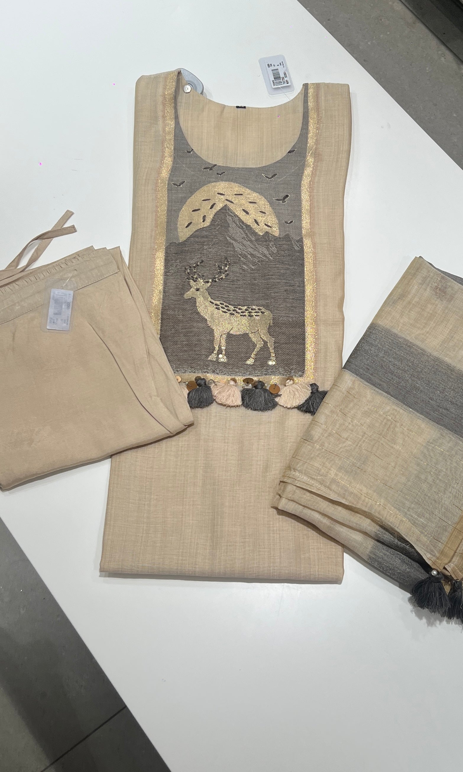 Grey Deer MOTIF Embroidered KURTA SET