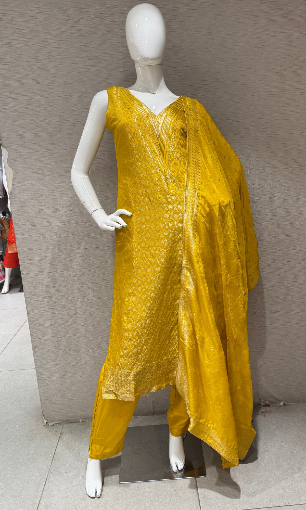 Yellow Golden Embroidered Kurta Set with Dupatta
