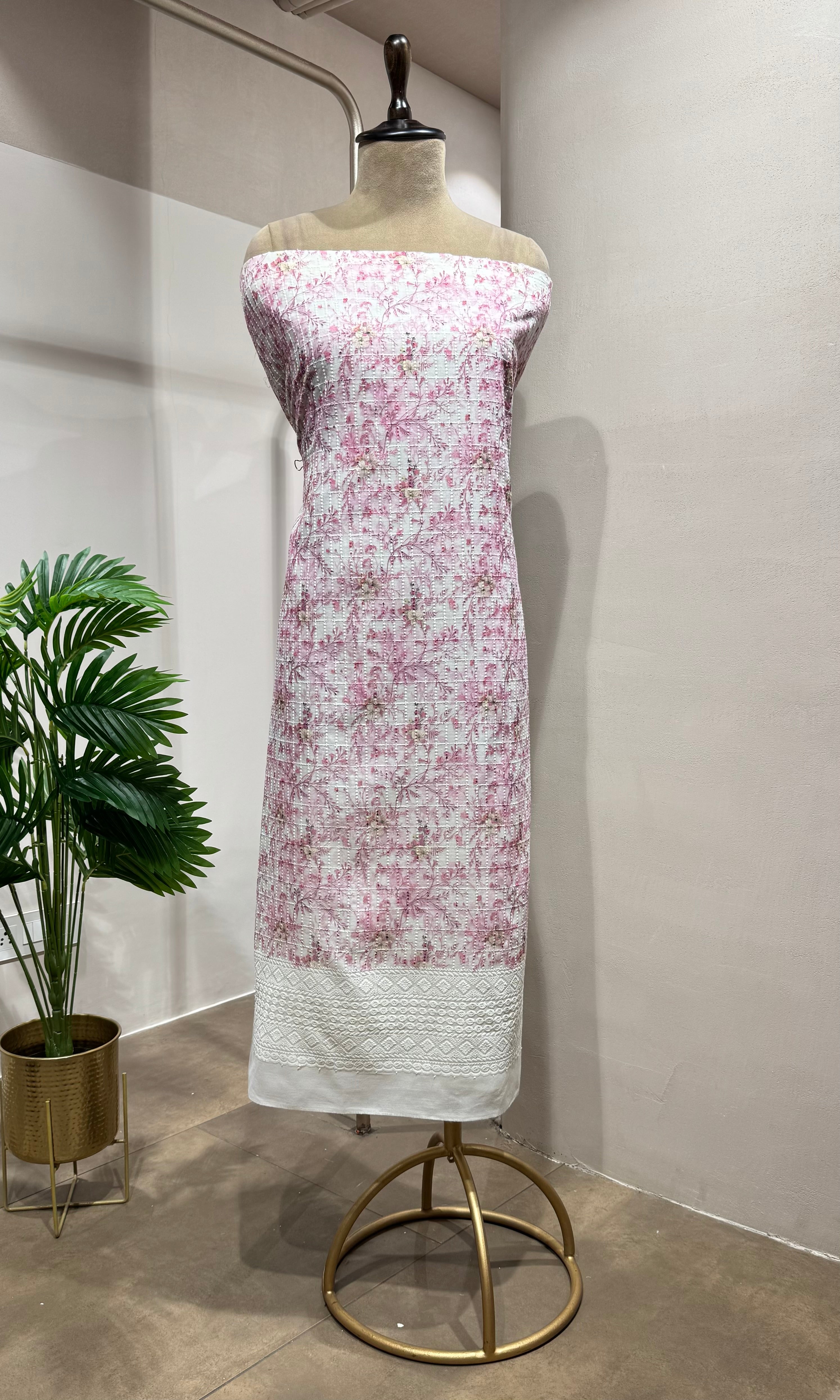 Pink Floral Chikankari DRESS MATERIAL
