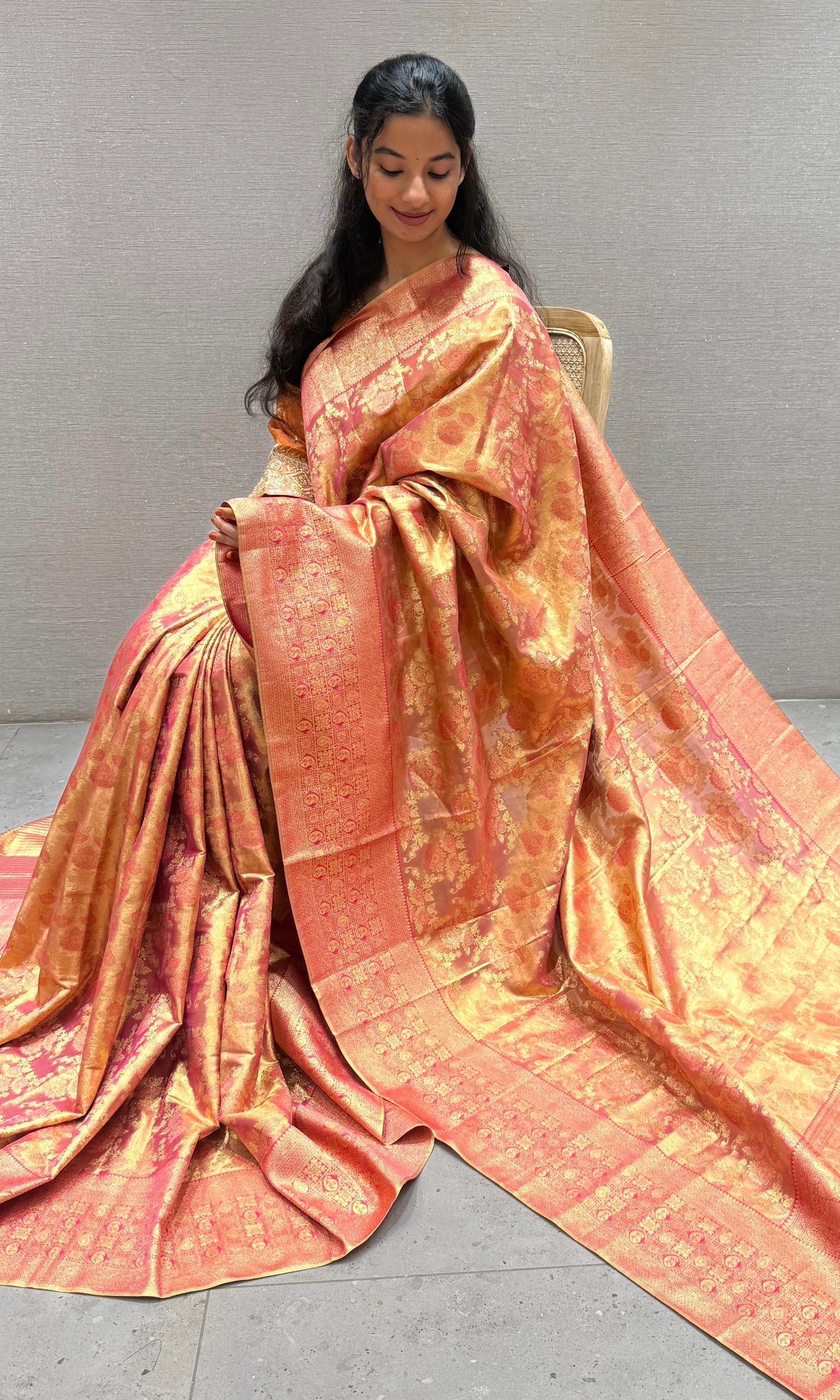 Pink saree with ready blouse