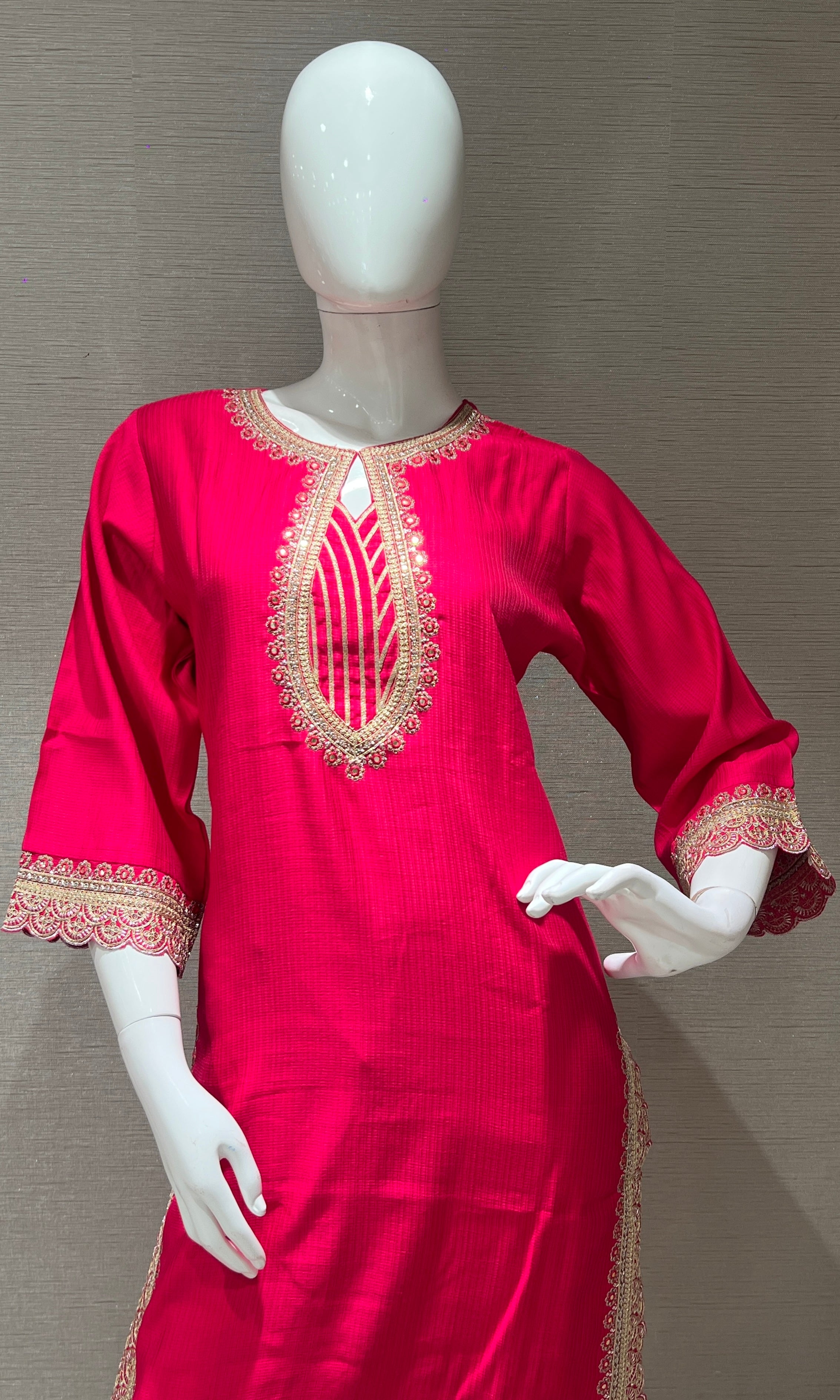 Rani pink gold embroidery kurta set