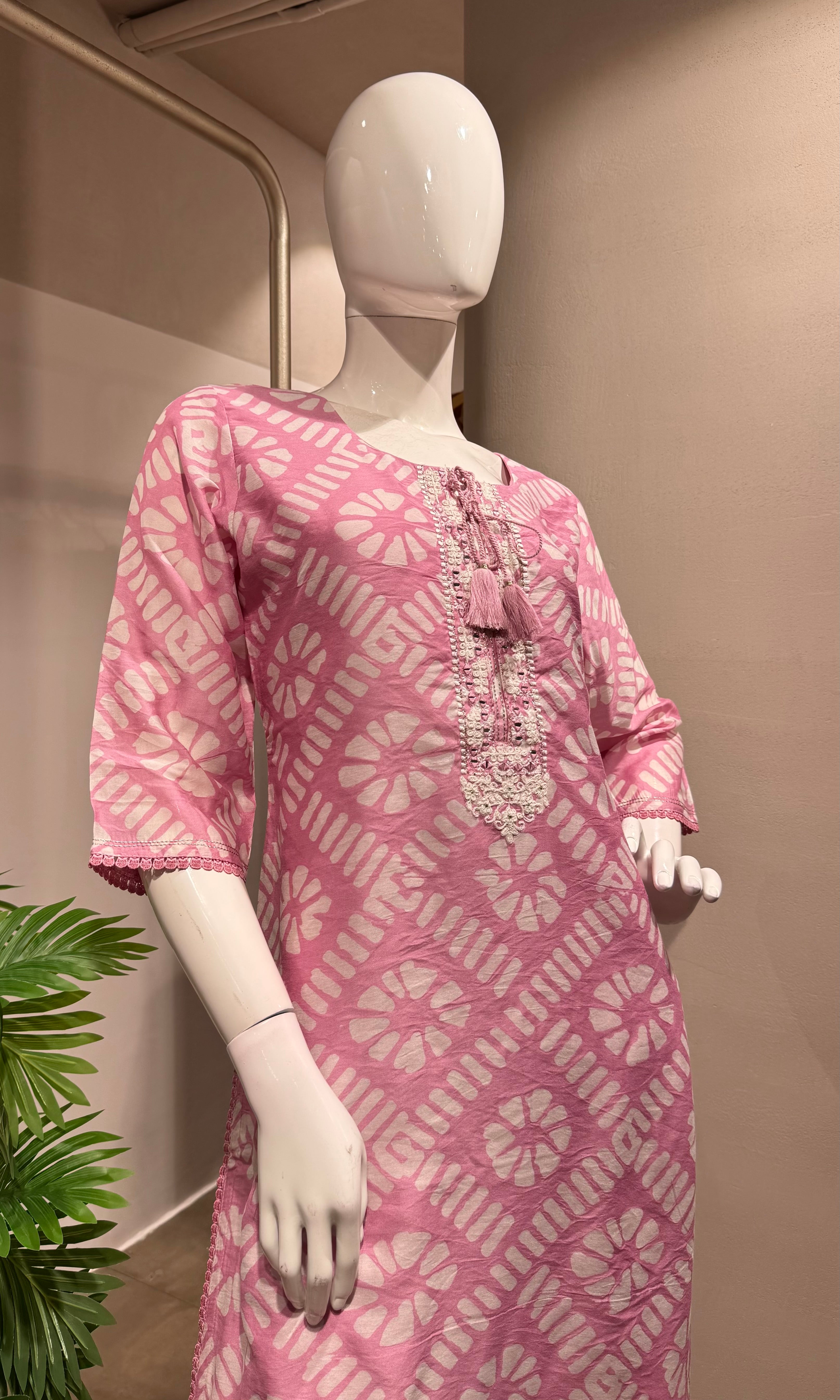 BABY Pink Floral Embroidery Kurta set