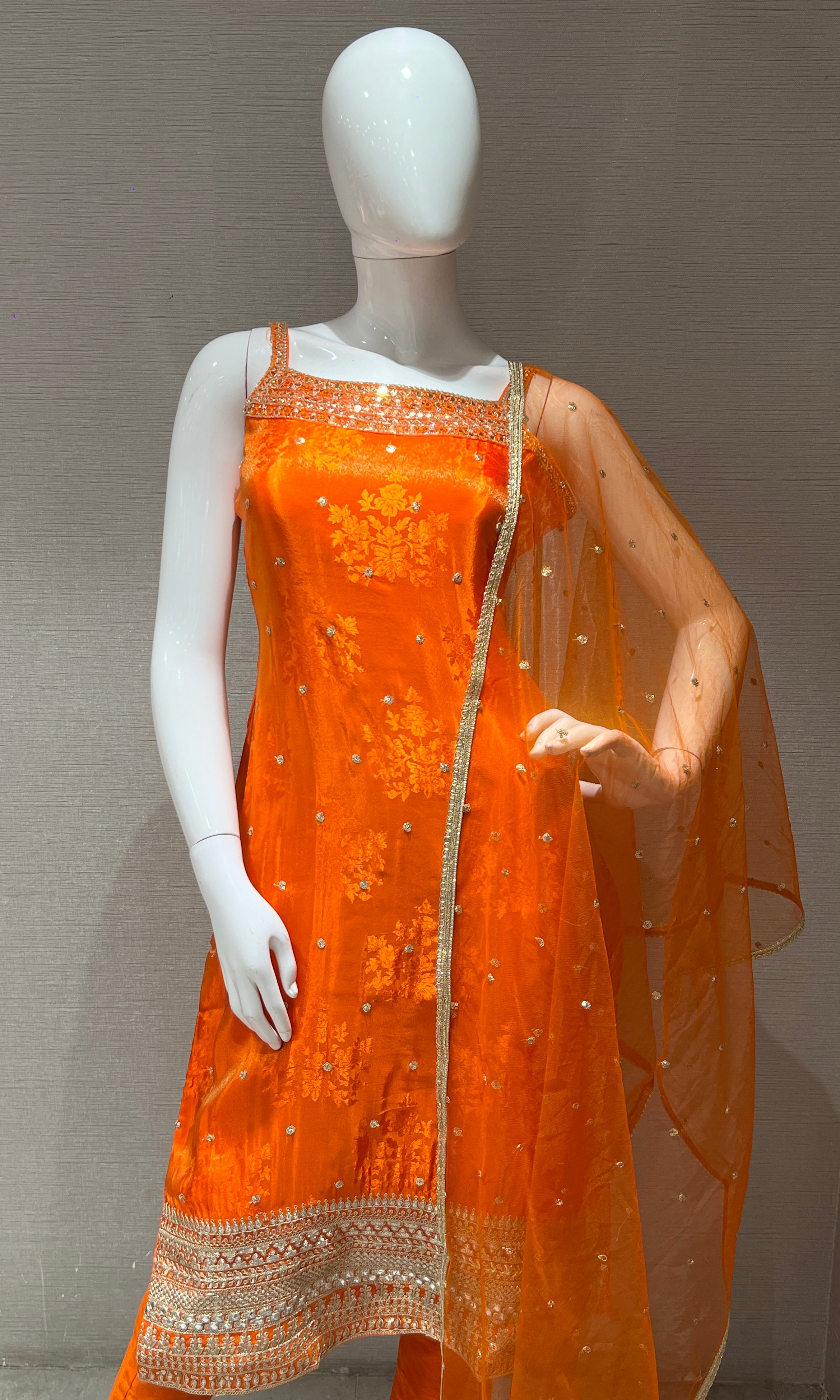 Orange and Gold Embroidered kurta set