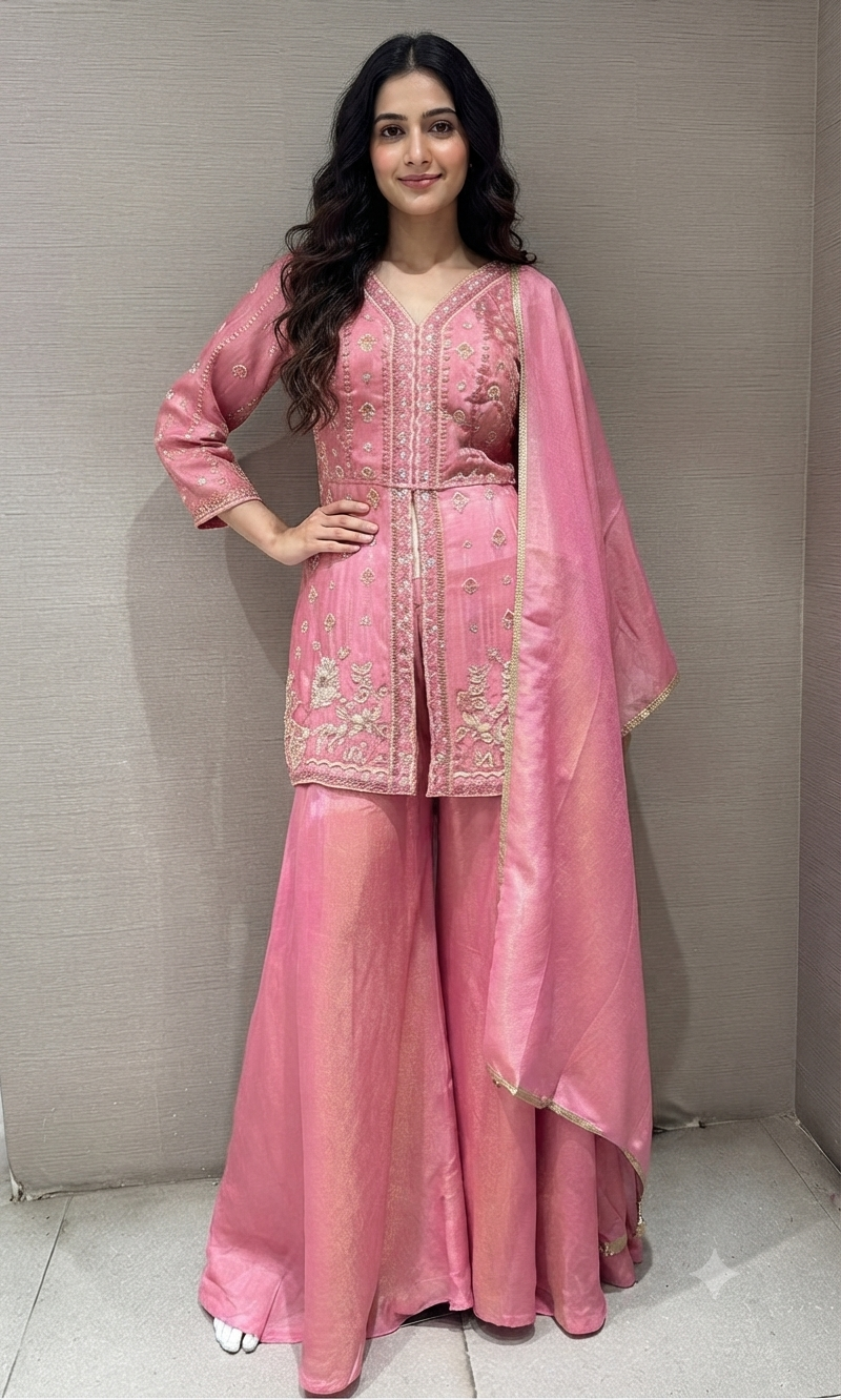 Blush Pink Embroidered Silk palazzo Set