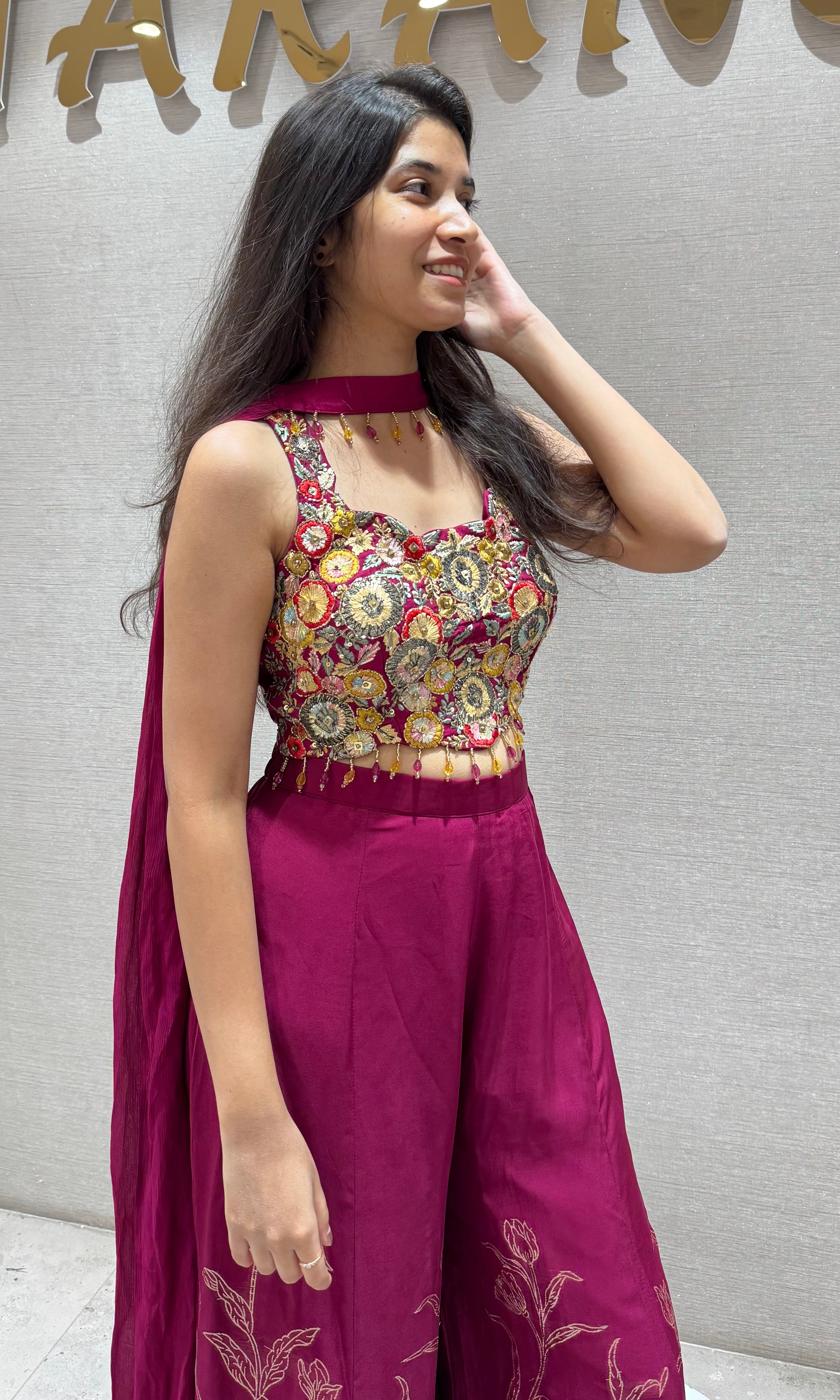 Wine FLORAL palazzo SET