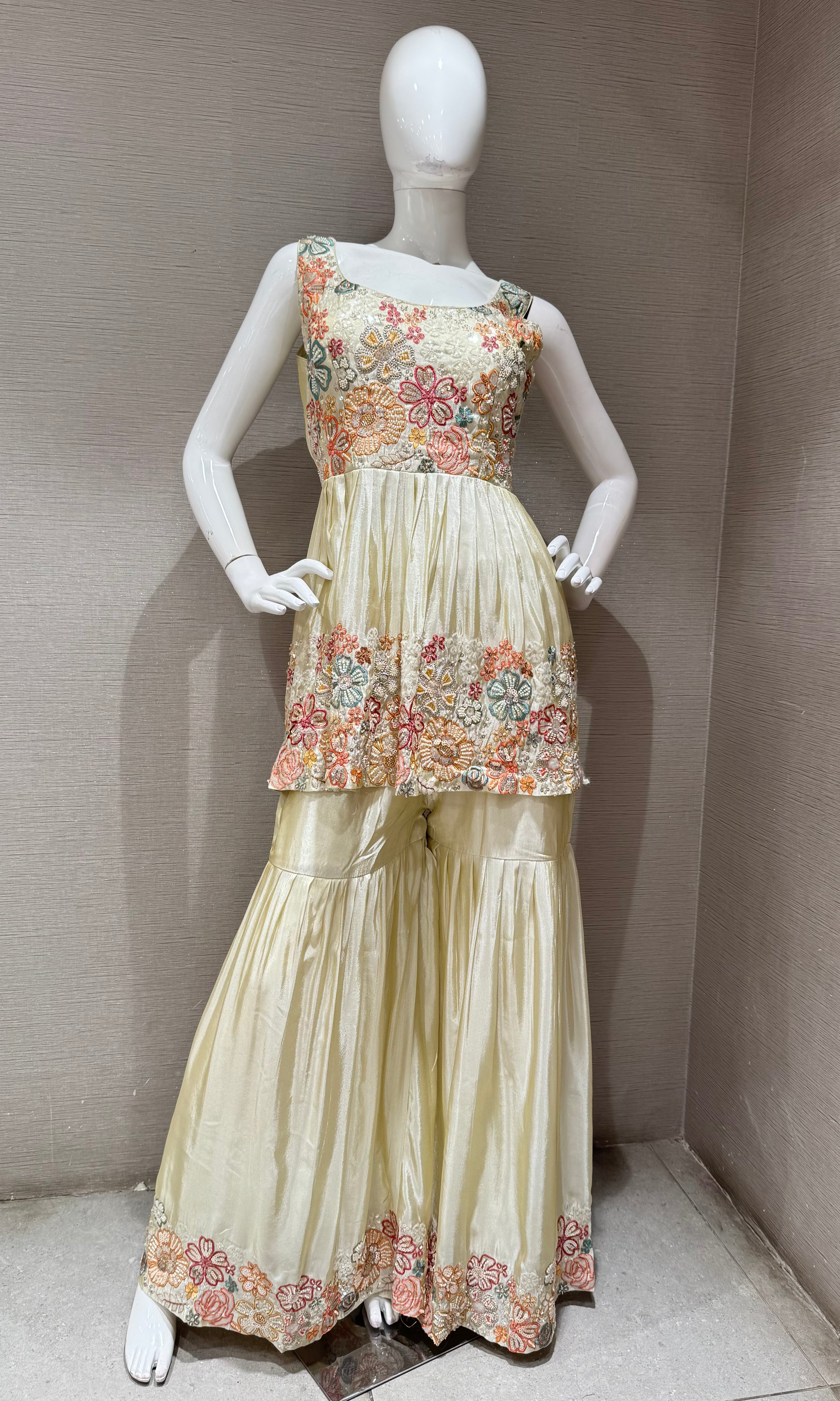 Cream floral peplum palazzo set