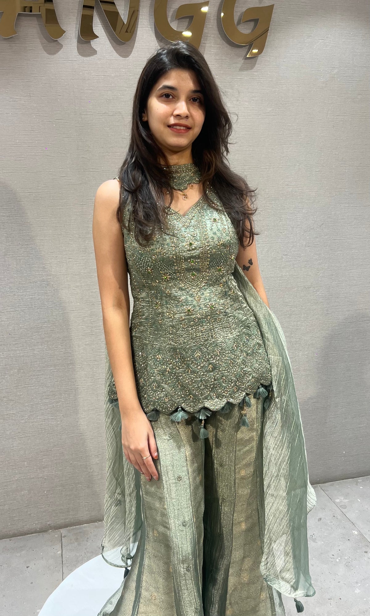 Pista Green Tissue Palazzo Set with Sleek Dupatta