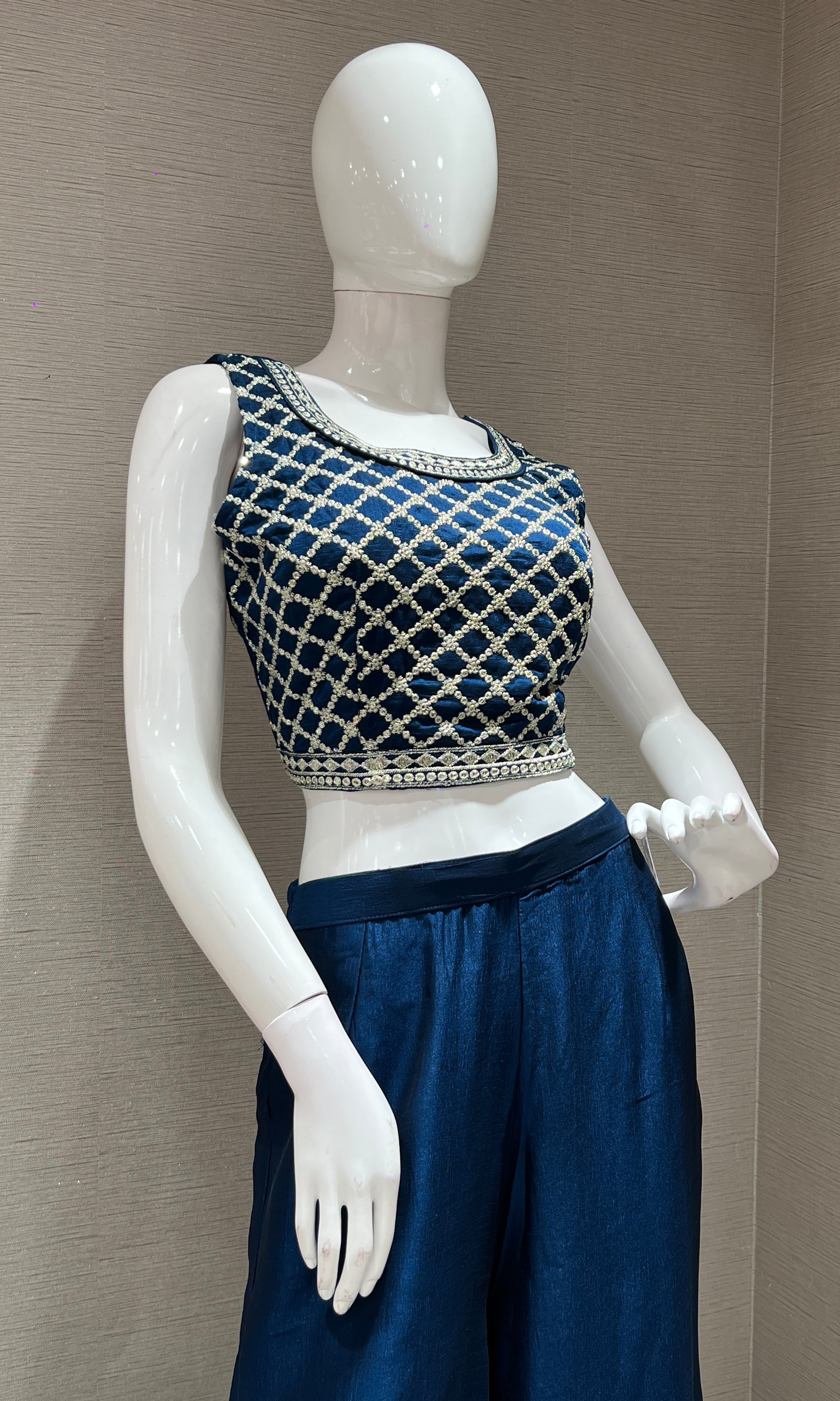 BLUE EMBROIDERED JACKET STYLE PALAZZO