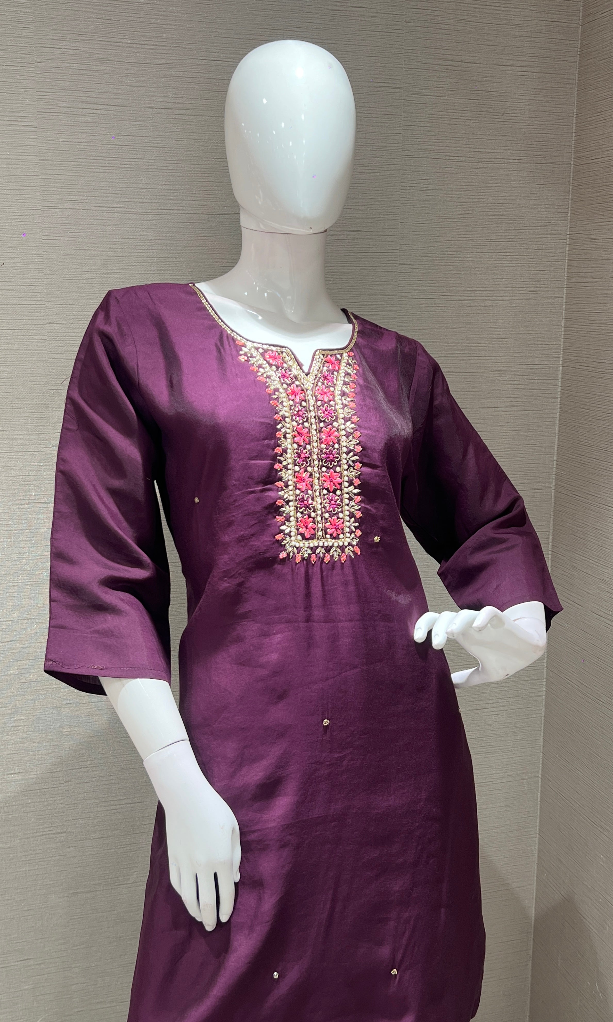WINE EMBROIDERED KURTA SET