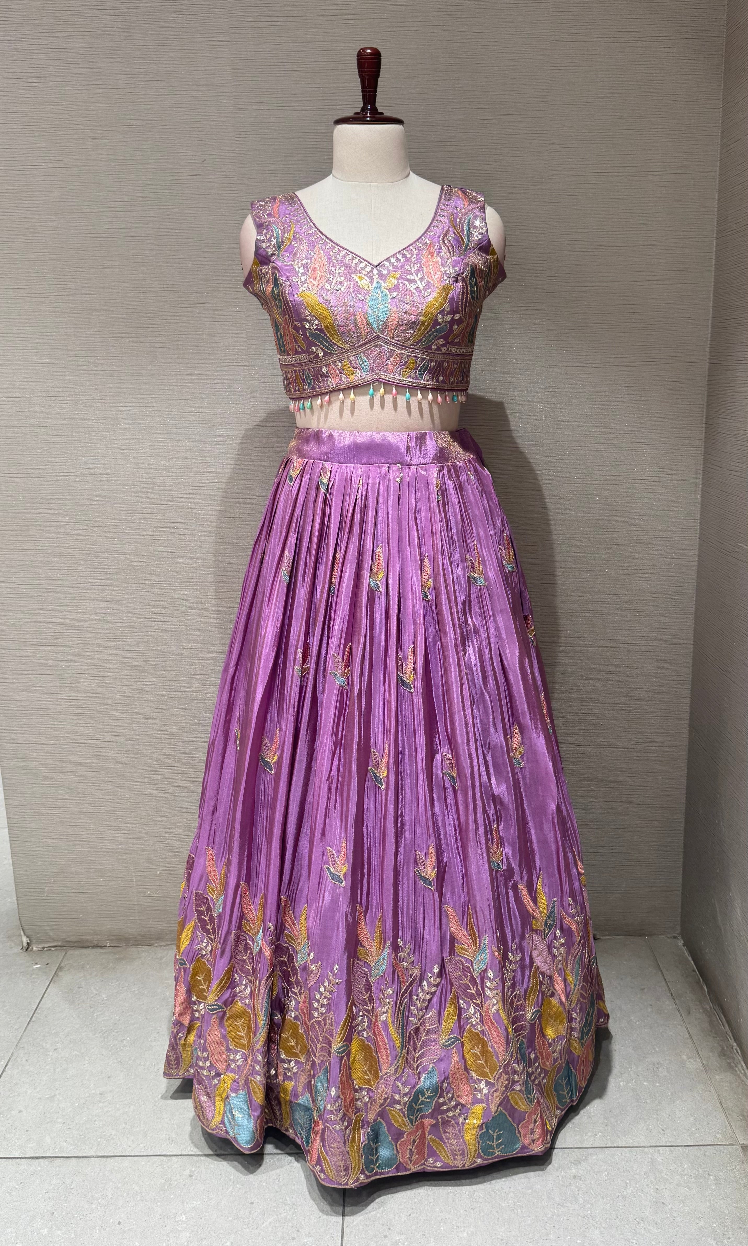 Lilac Tissue silk Floral Print Lehenga Set