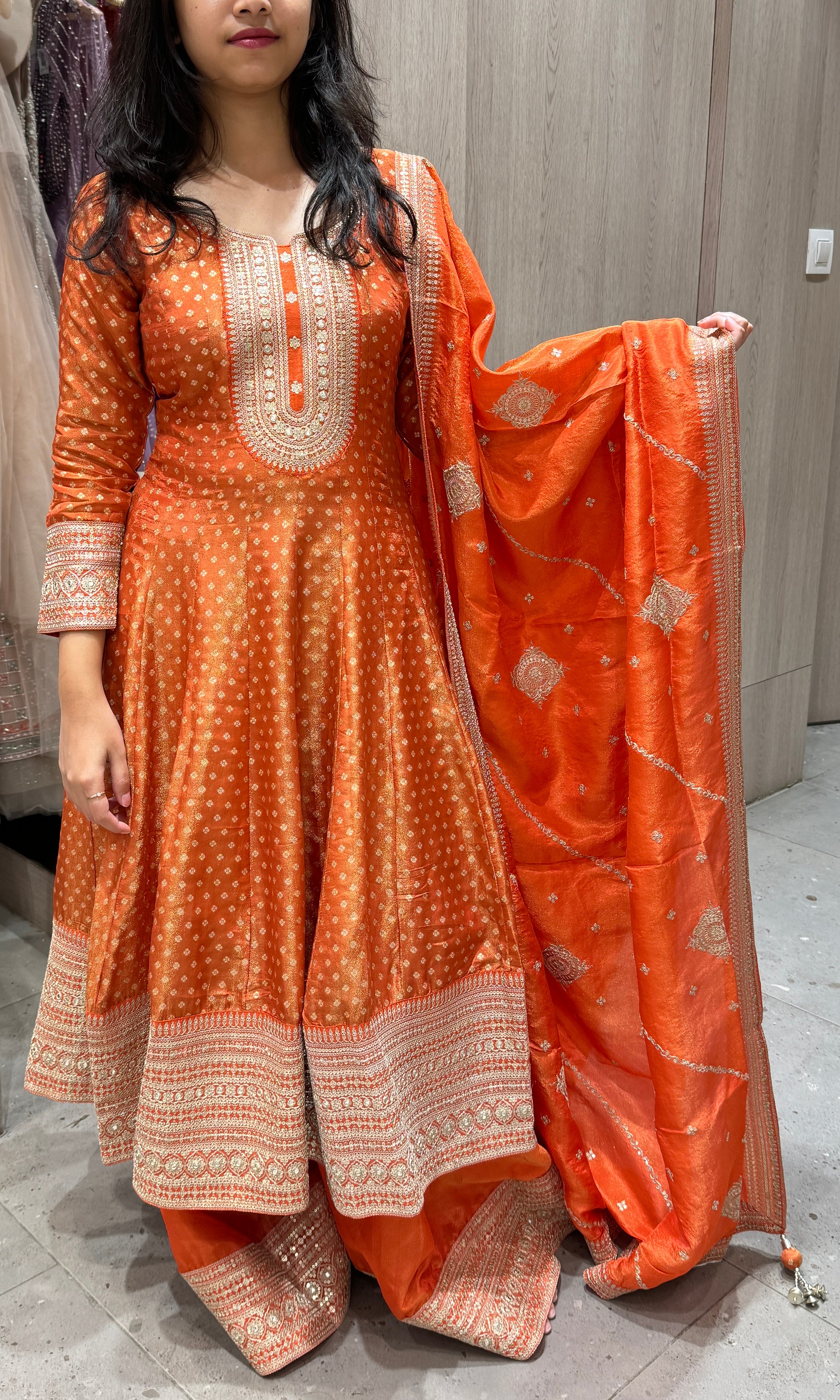 Orange Anarkali with Palazzo pants