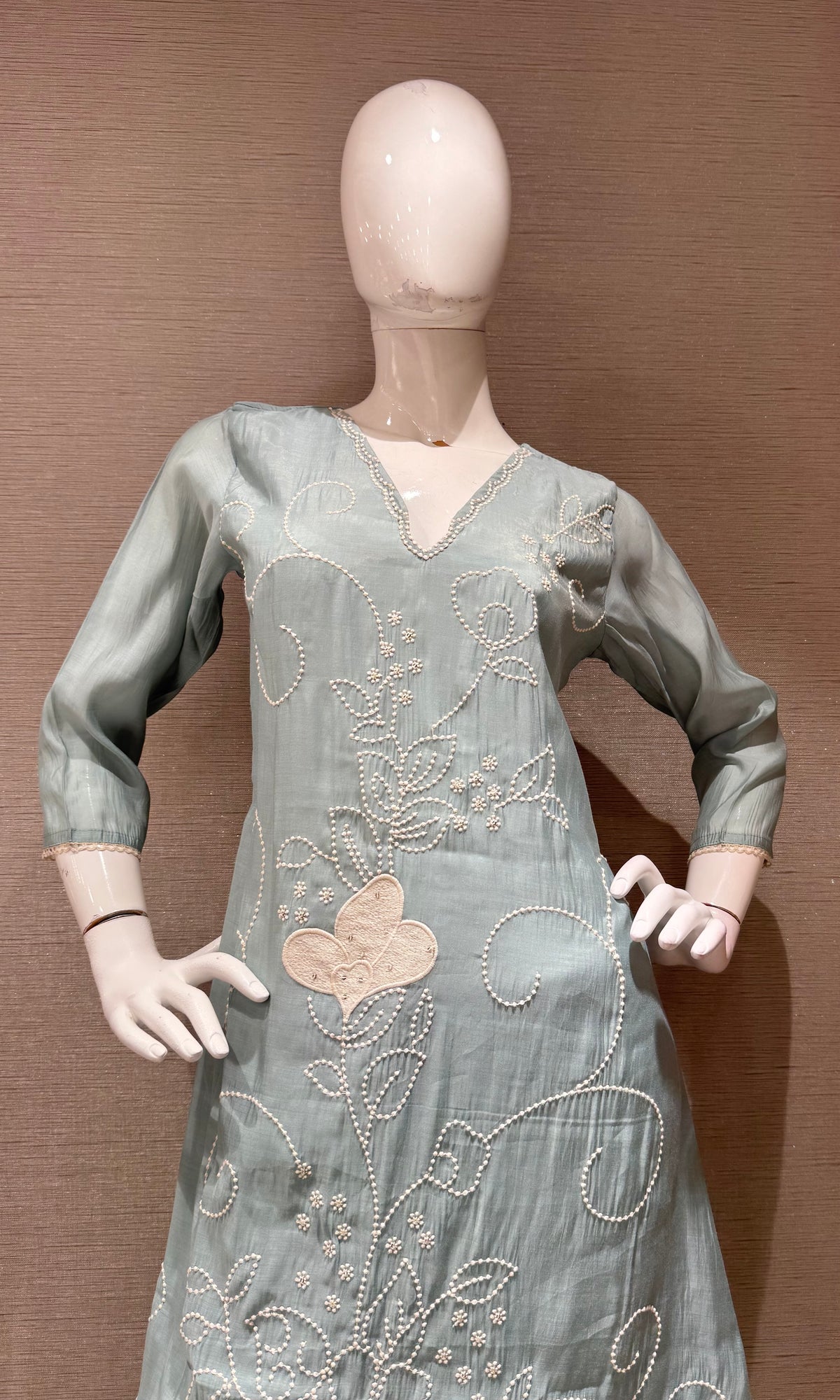 Sky Blue Cotton silk Floral Kurta set with dupatta