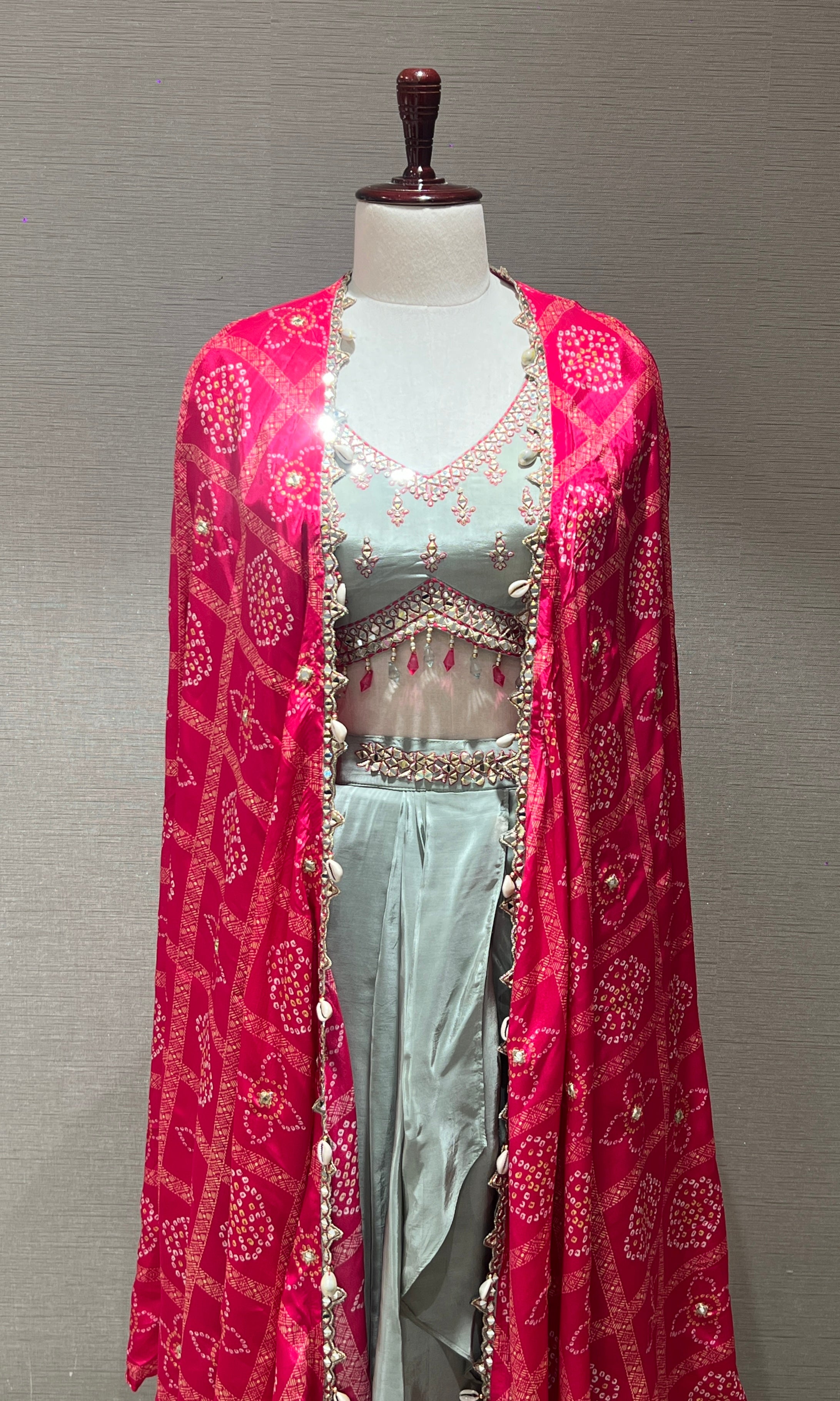 Pista Green BLOUSE and Dhoti Skirt with Shrug