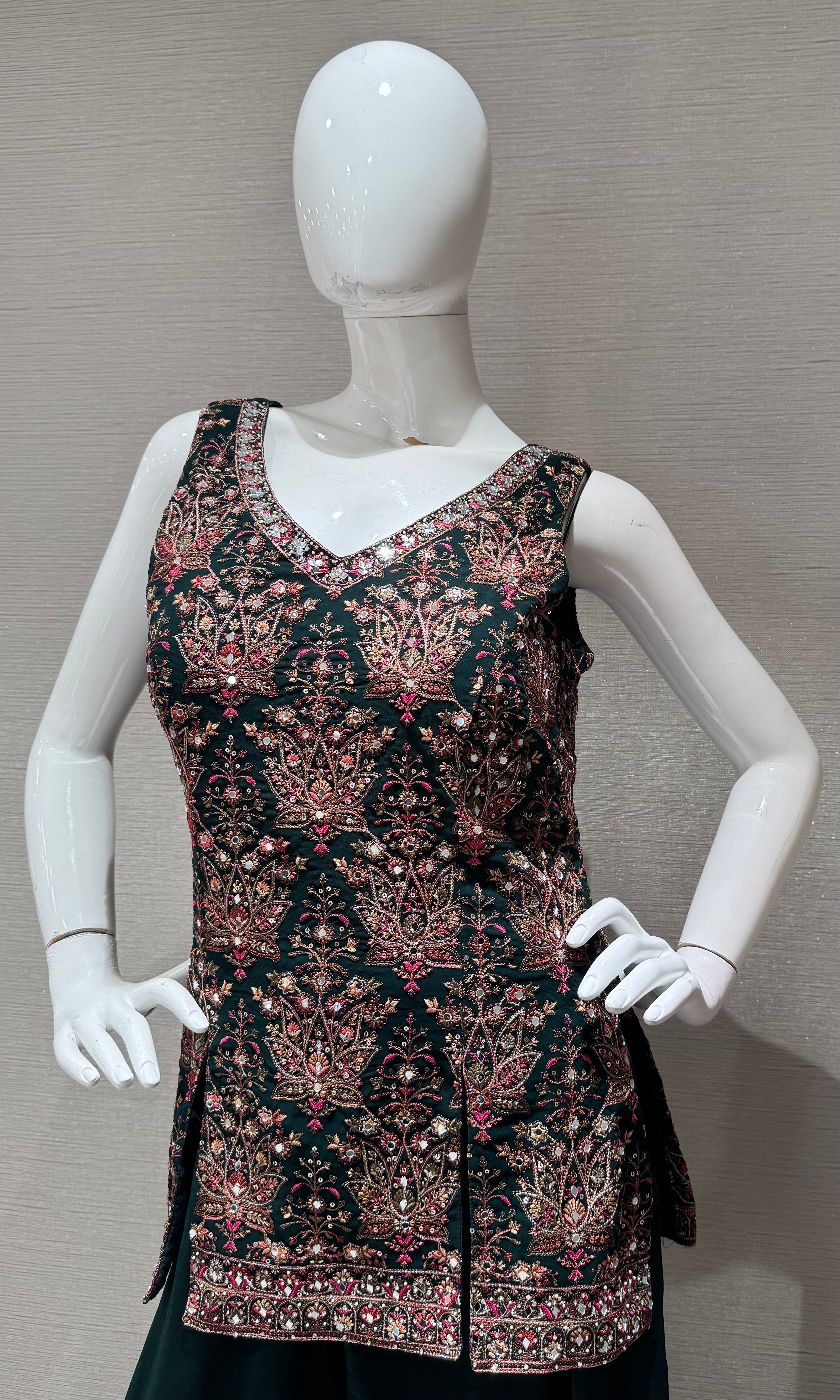 Bottel Green Floral Embroidered Palazzo set