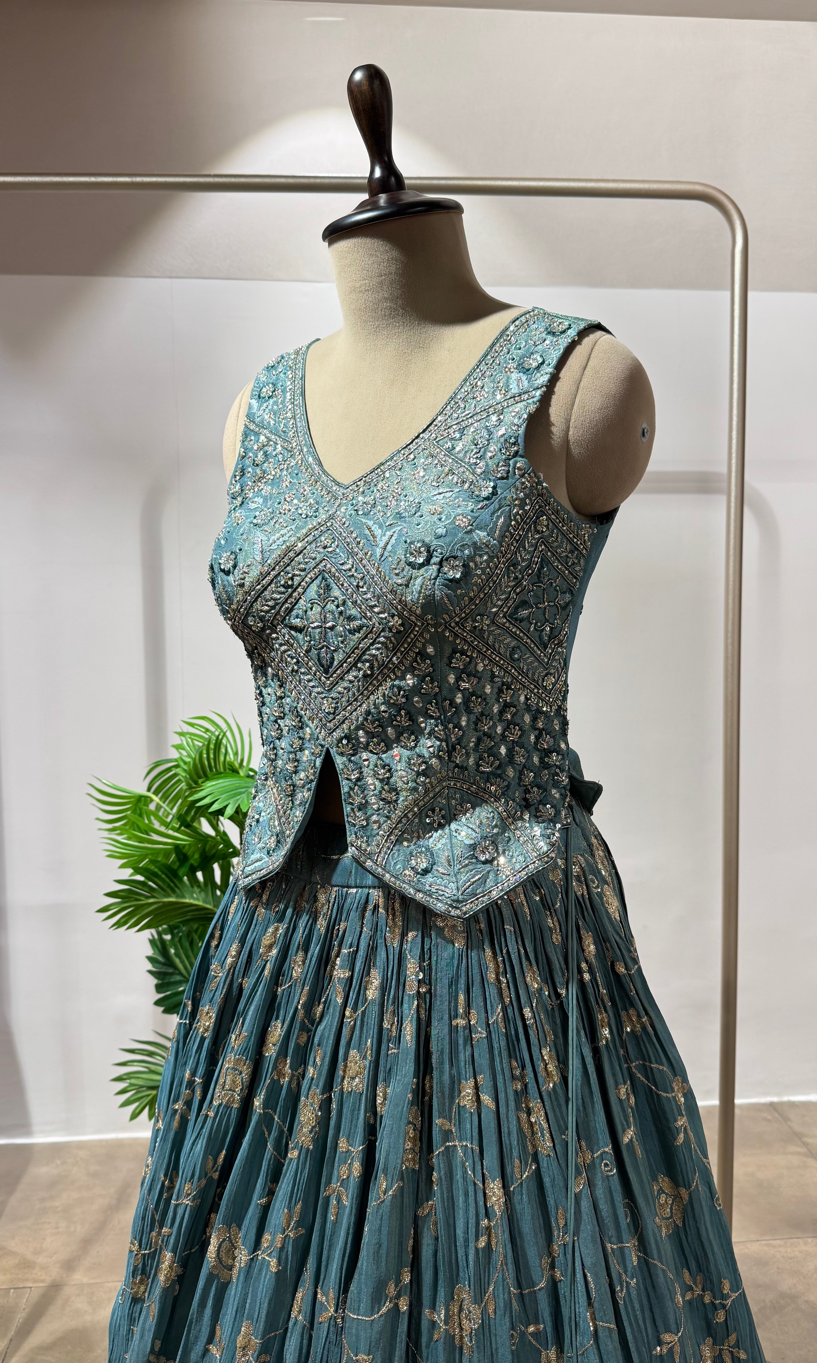 Sea Green GOLDEN EMBROIDERD LEHENGA SET