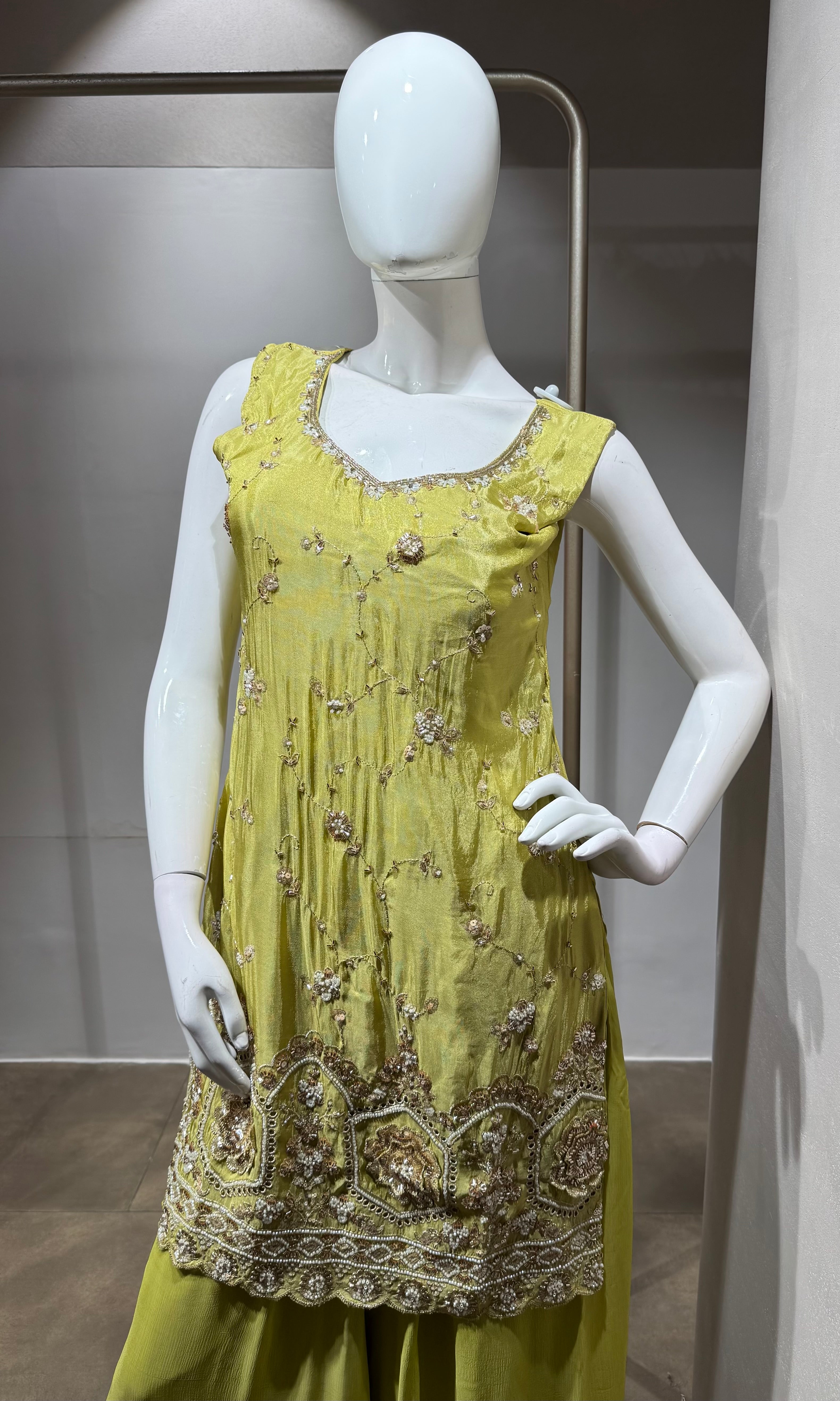 Mehendi Green Georgette Sharara Ensemble