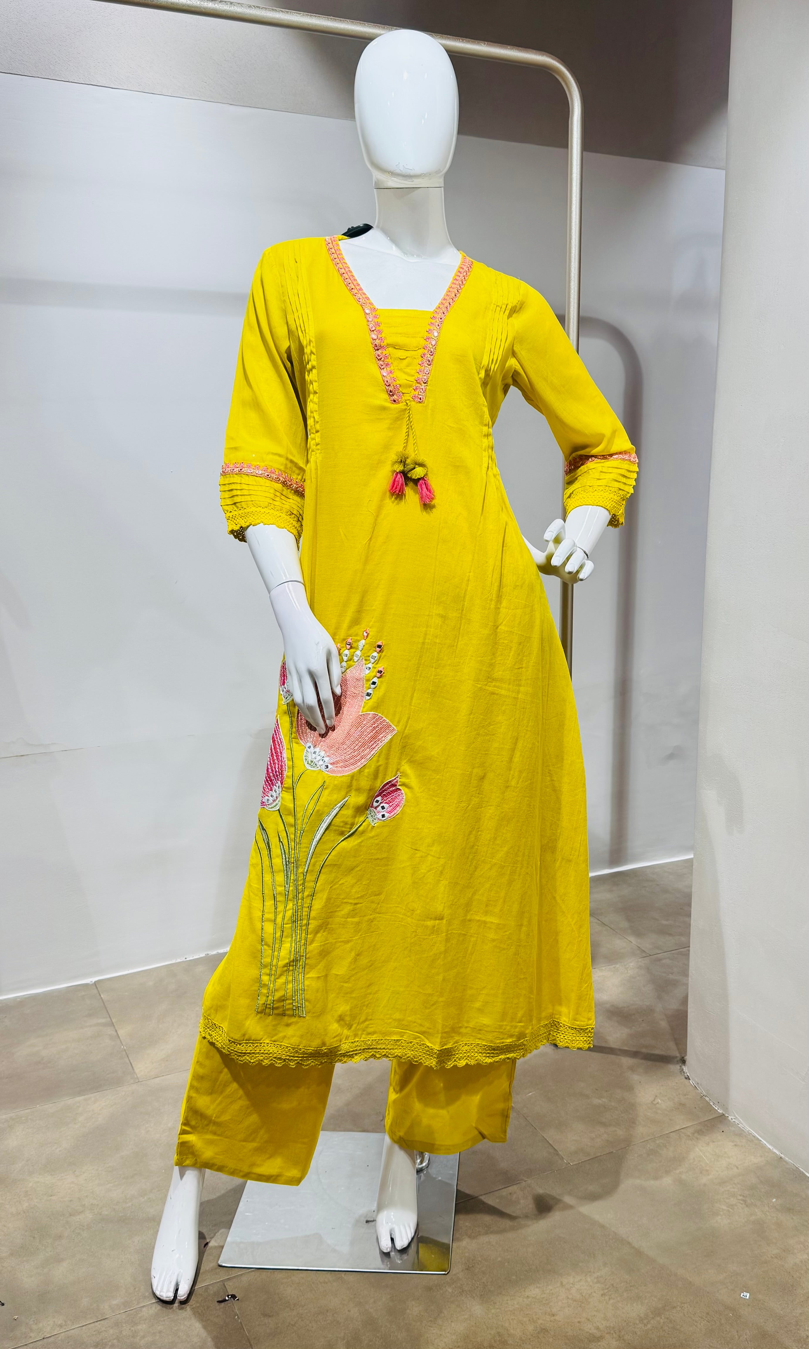 Yellow Floral Embroidered Kurta Set