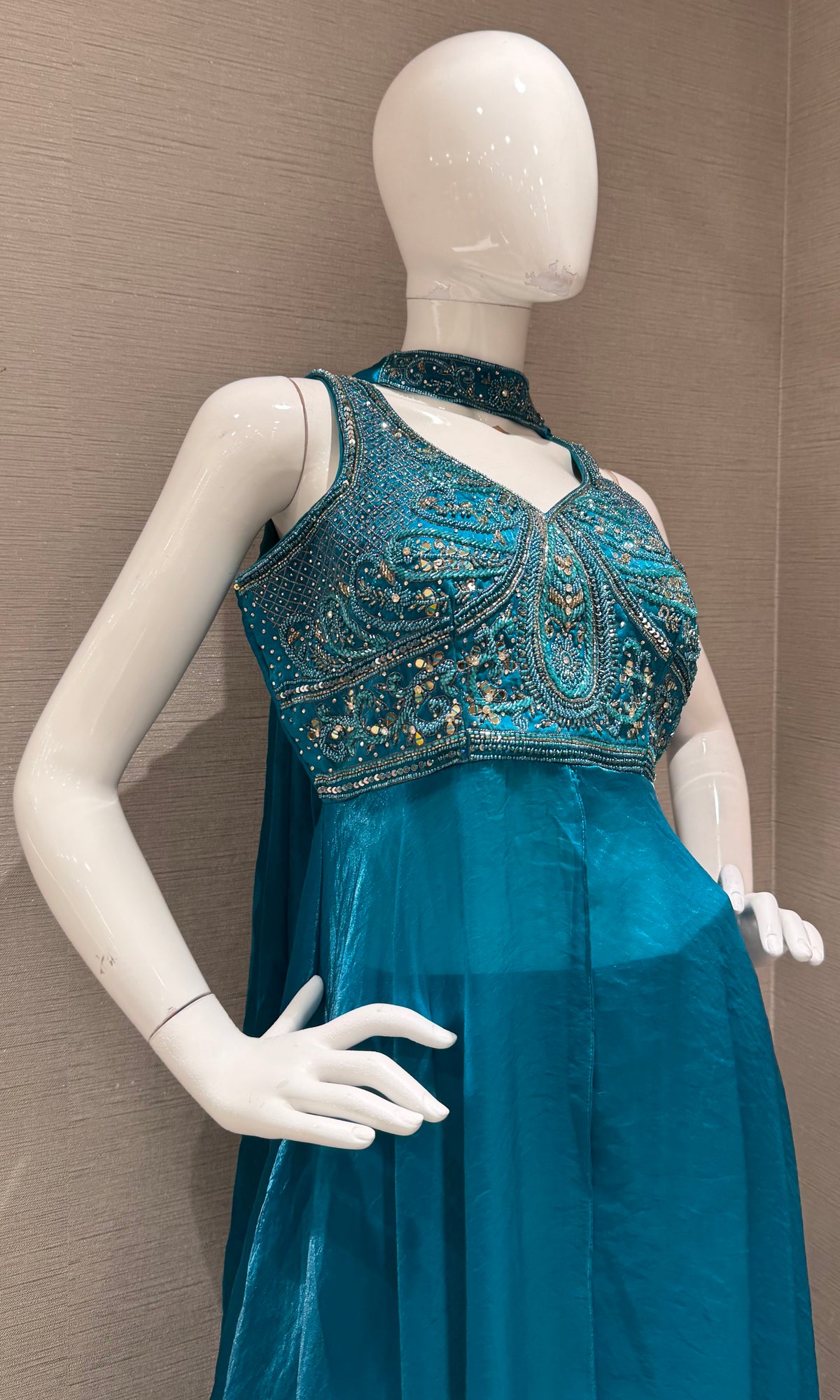 Rama Blue front slit anarkali with palazzo Pants