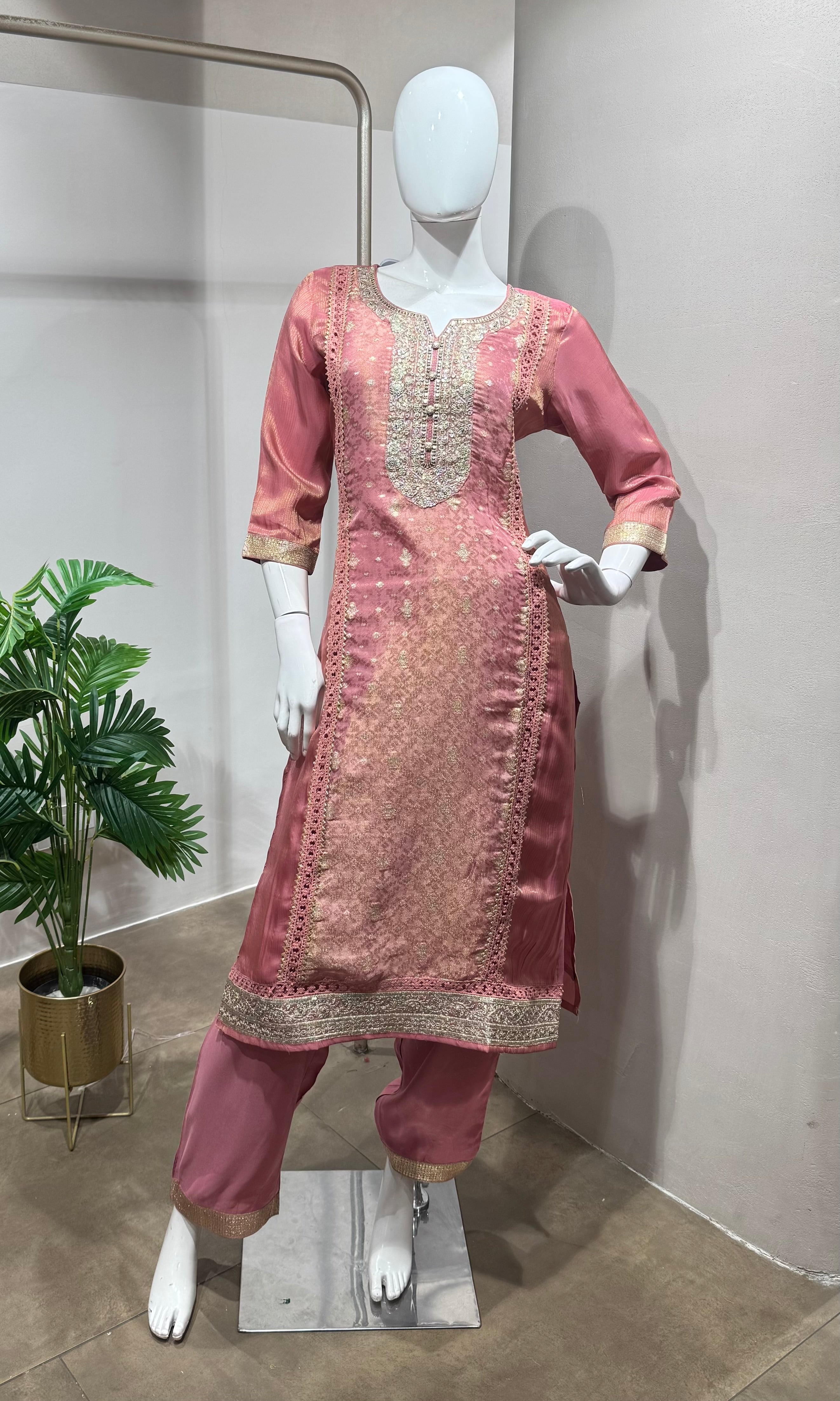onion Pink Embroidered kurta set