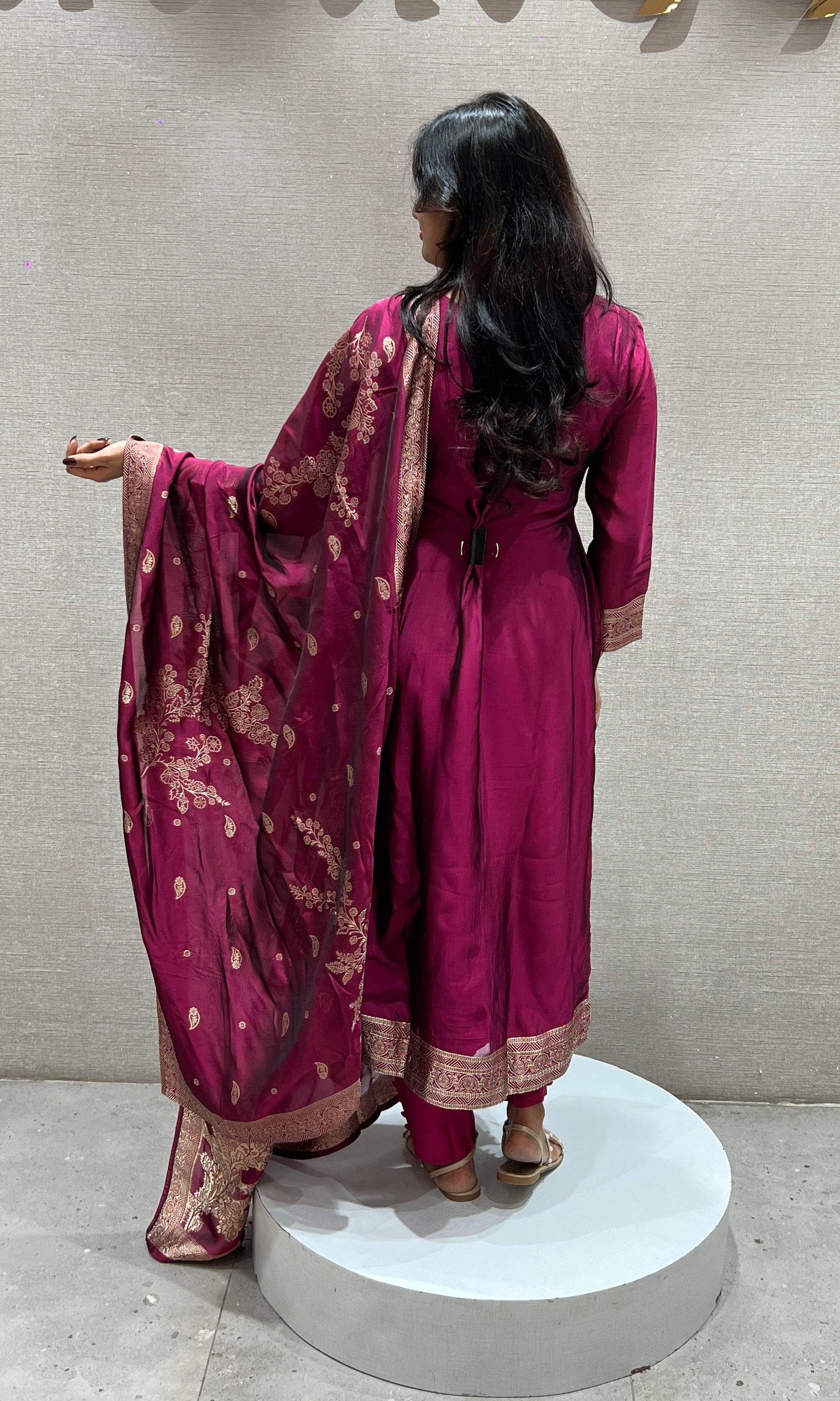 Wine Kurta Set With Gold Embroidery