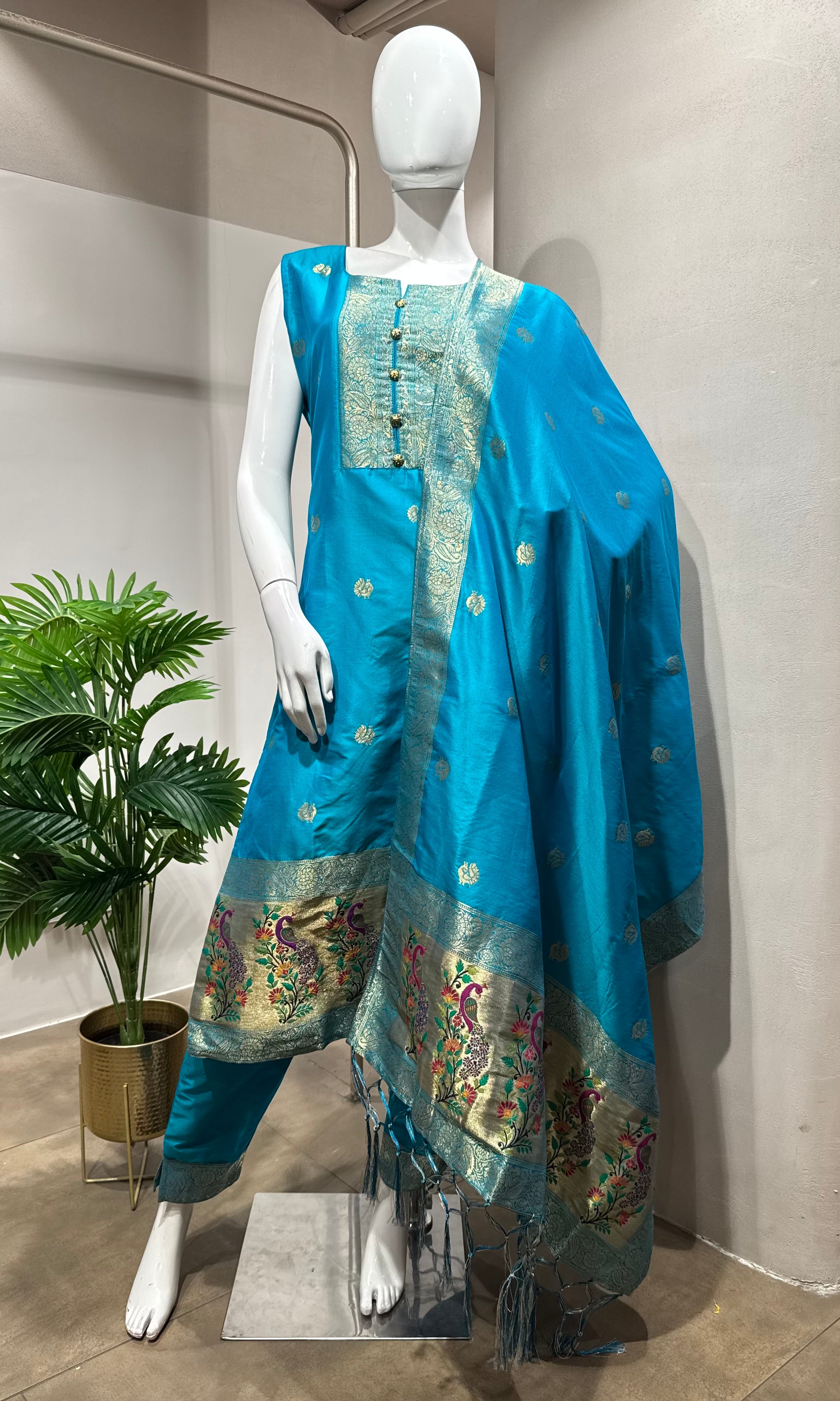 Rama Blue Embroidered Kurta with Dupatta