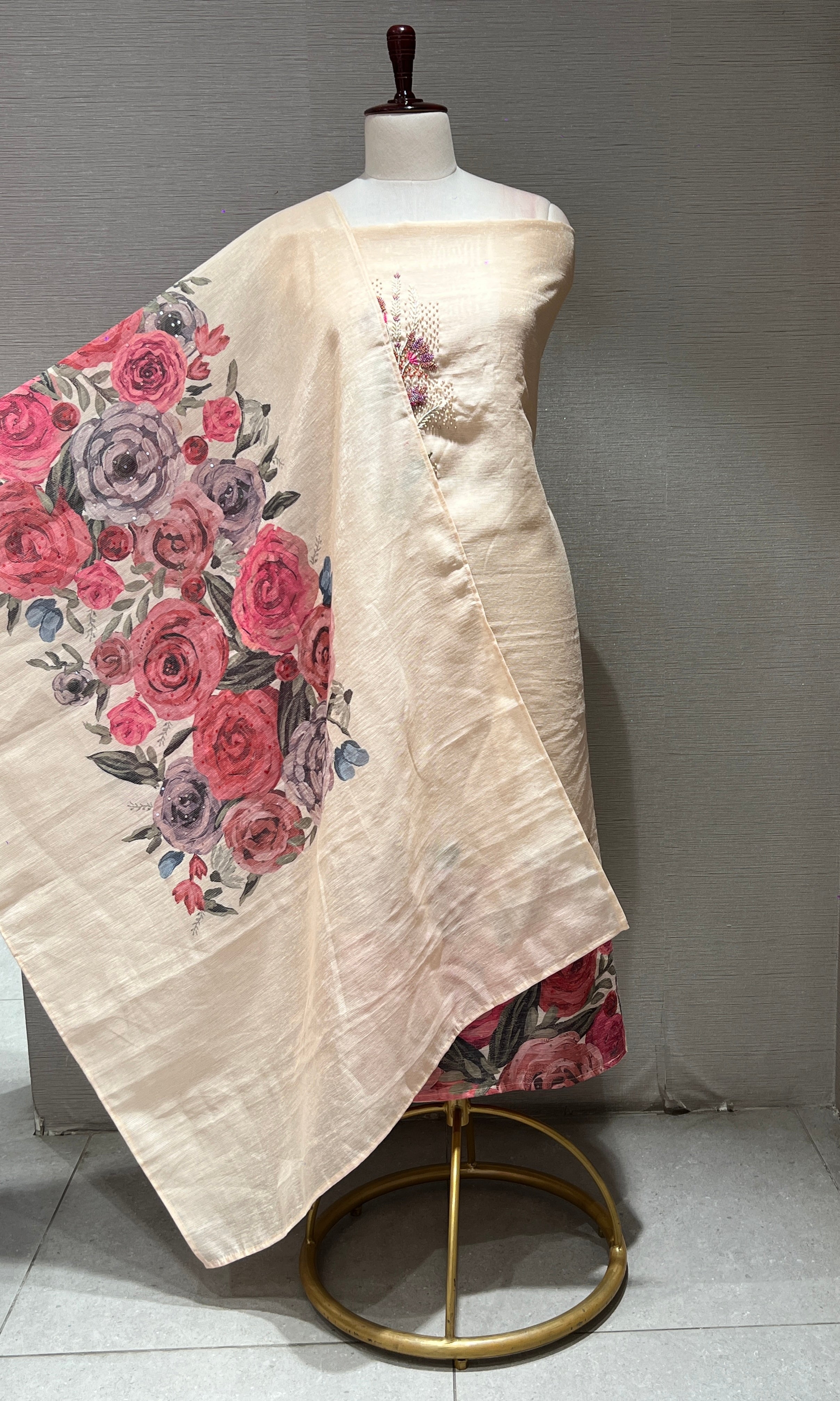 Cream FLORAL dress material