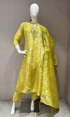 Light Yellow Silk Blend Ethnic a line Kurta set
