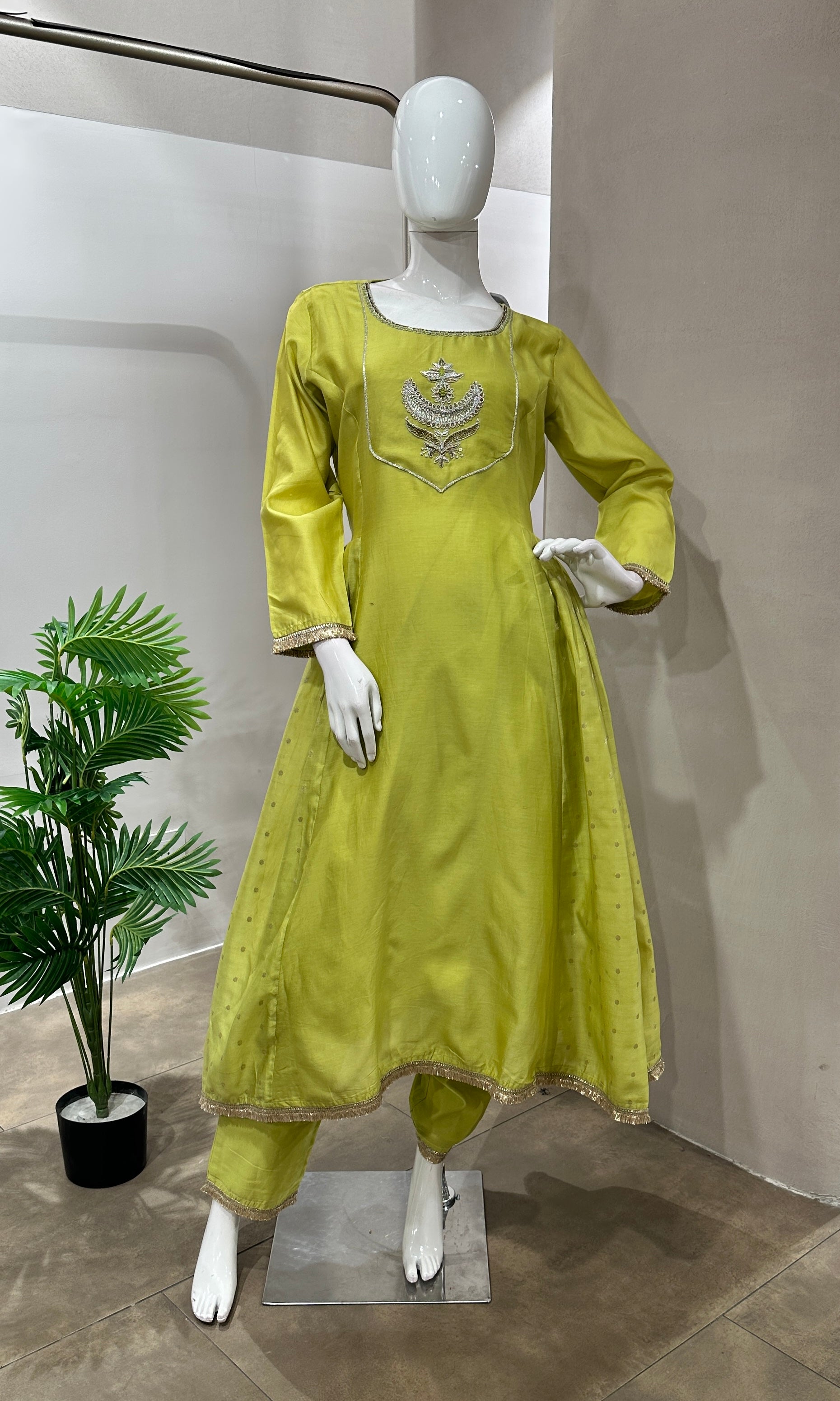 Green EMBROIDERED ANARAKALI SET