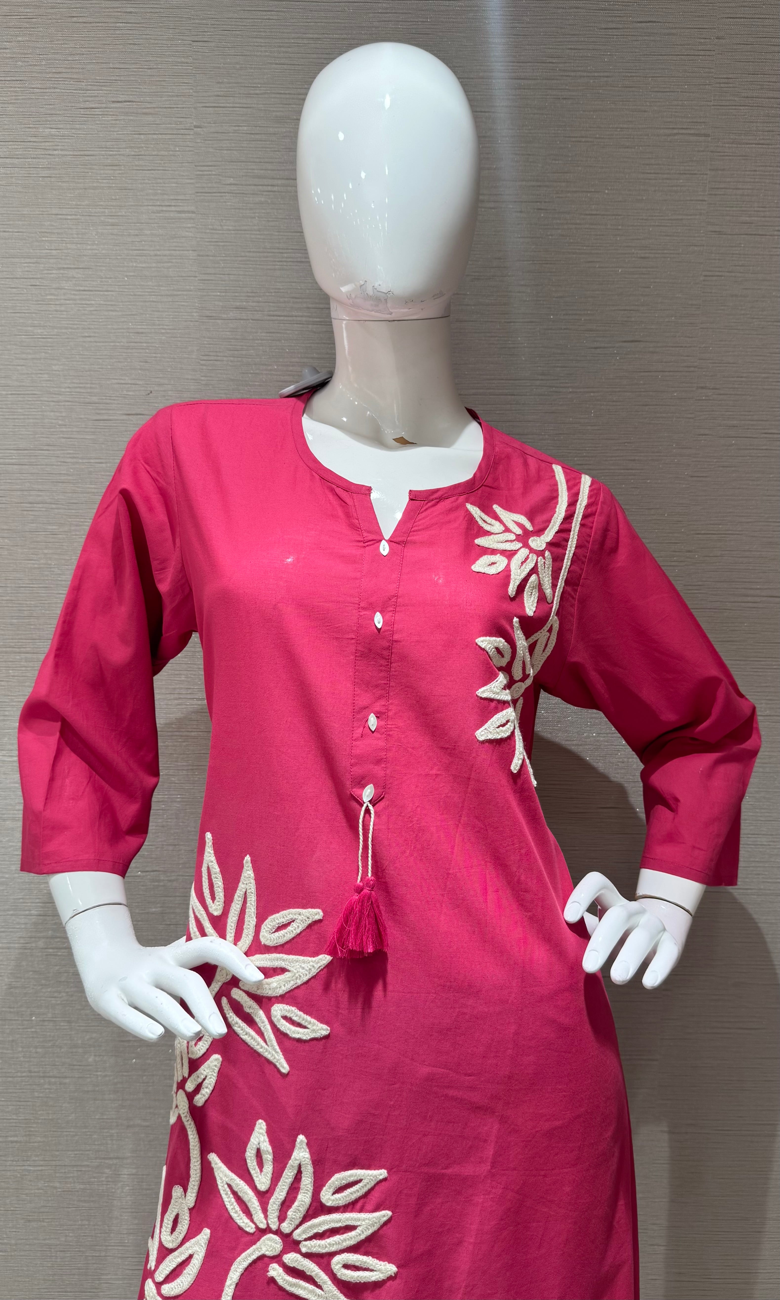 pink embroidery cotton kurta set with a dupatta