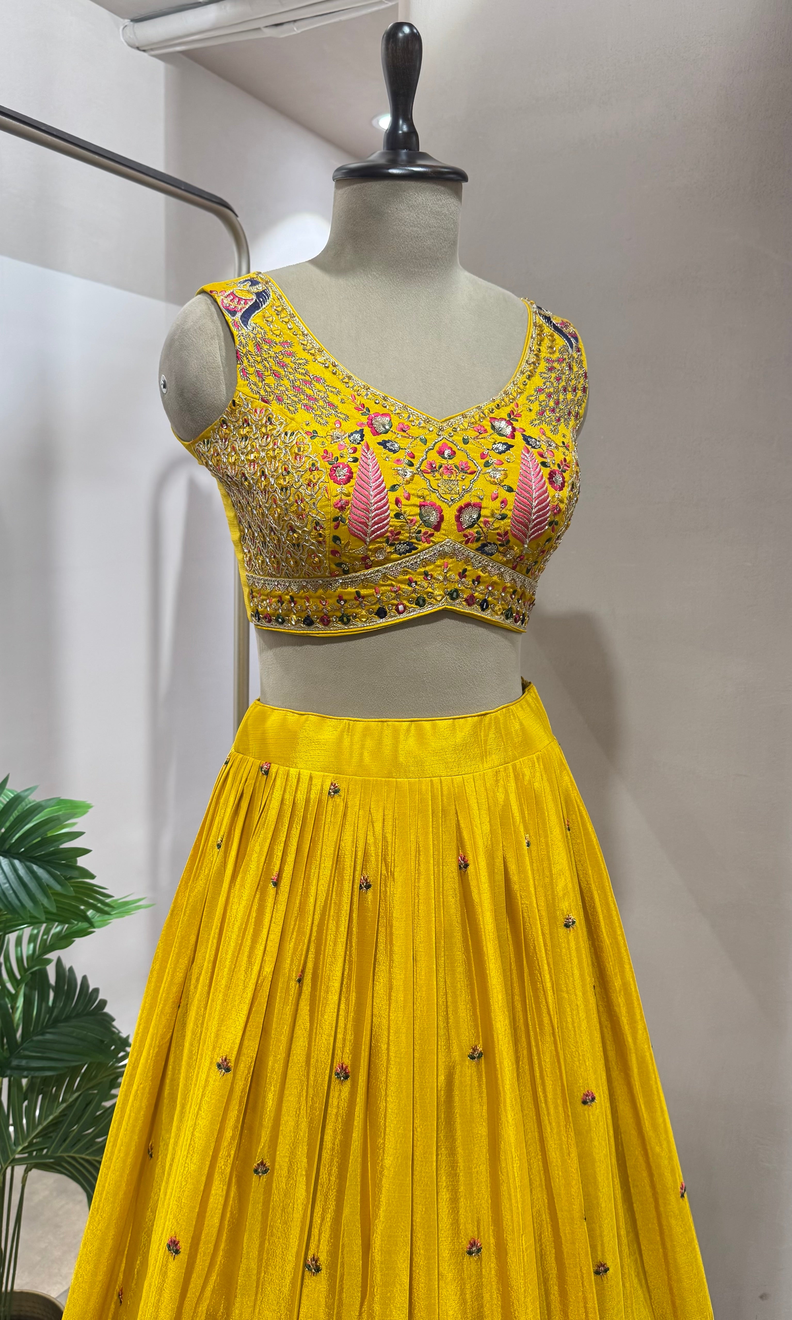 Yellow PEACOCK EMBROIDERED Lehenga
