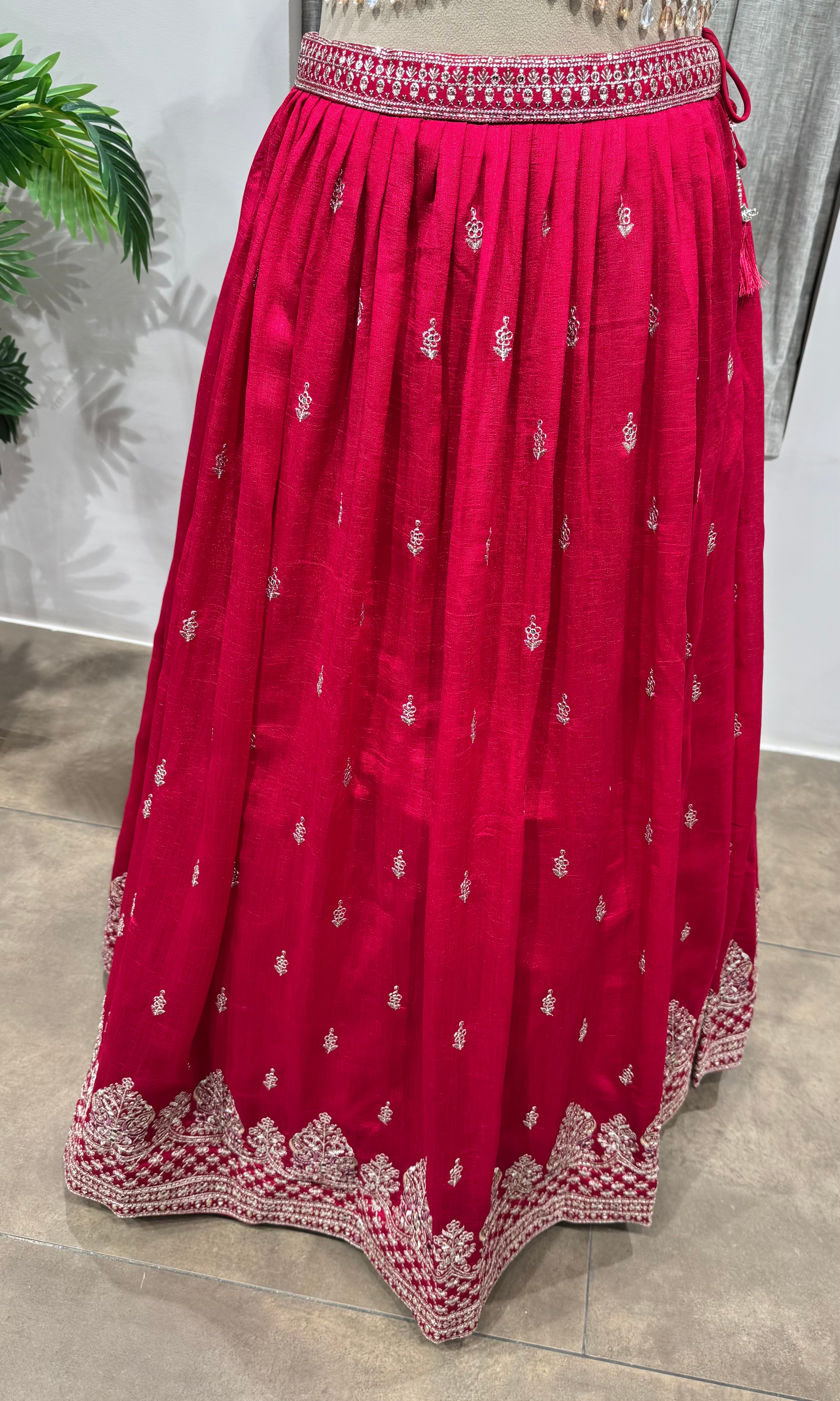 pink raw silk embroidered lehenga set