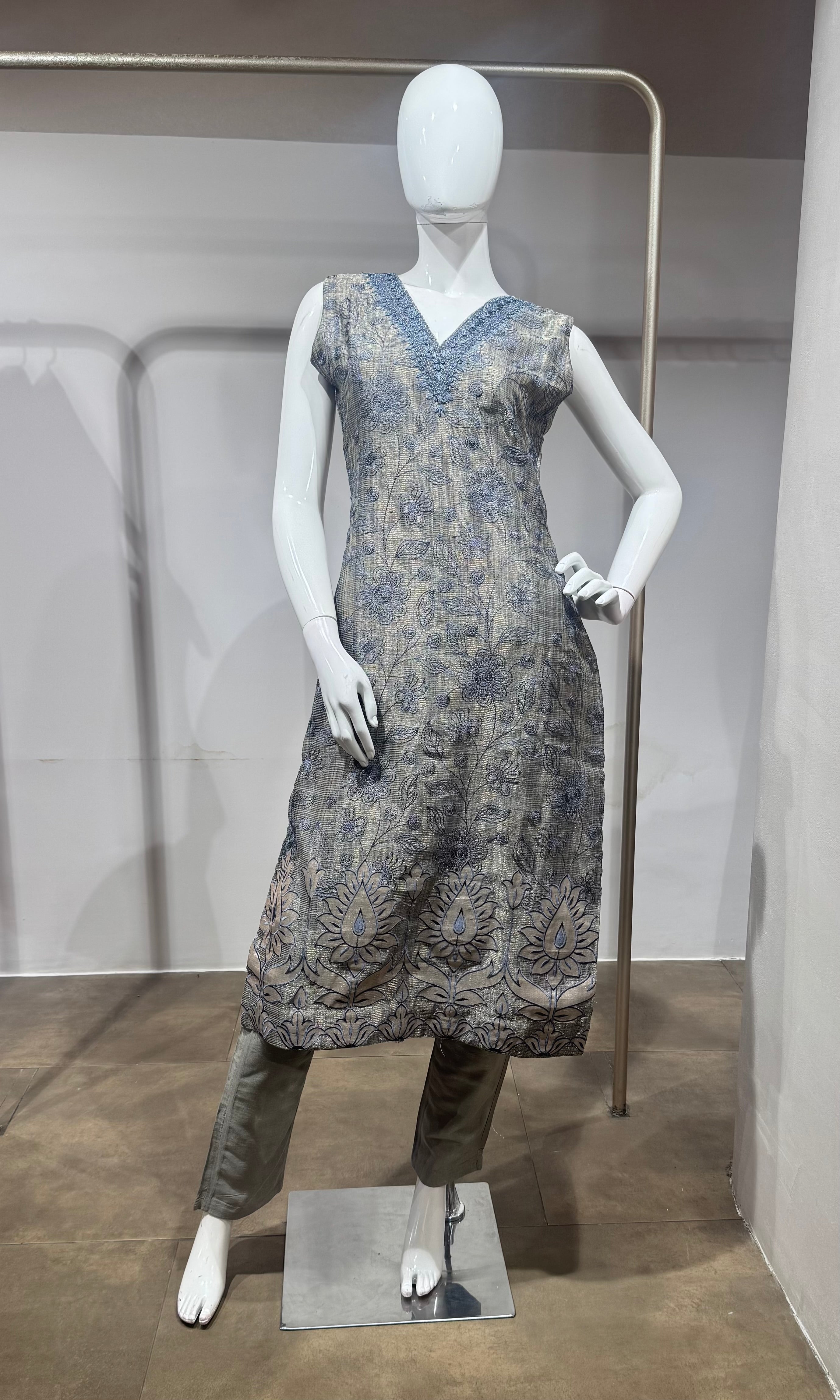 Blue Embroidered Net Salwar Kurta set