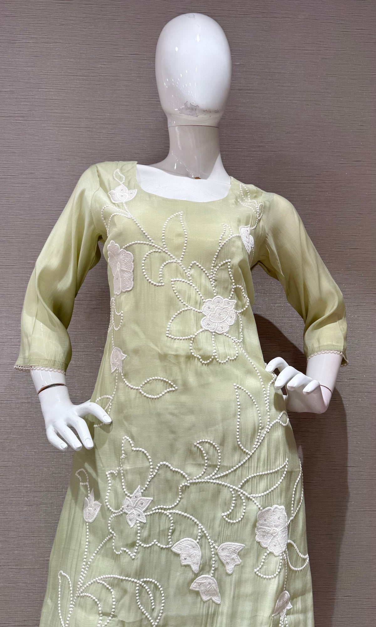 Pastel Green Cotton Floral Kurta & Dupatta Set