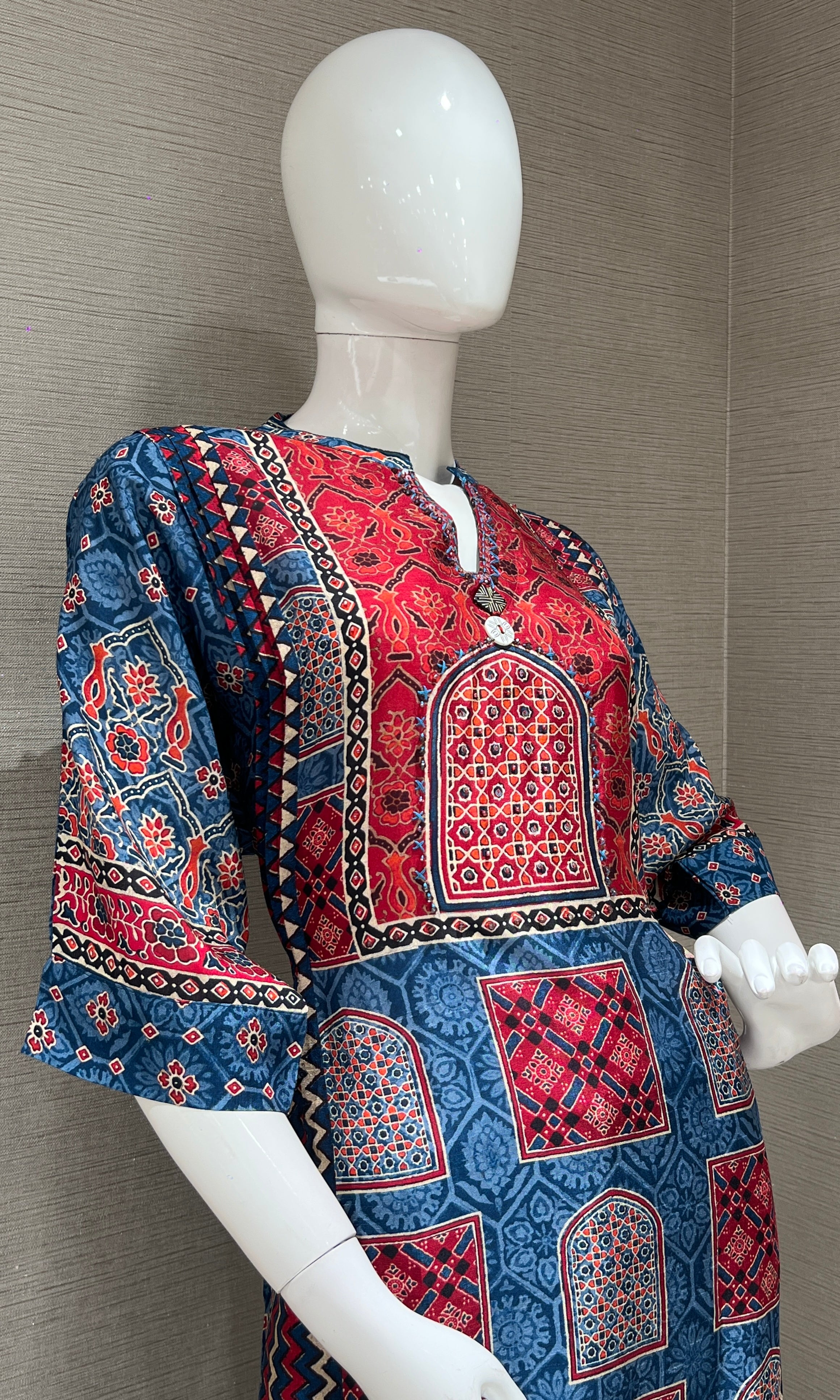 Red and Blue Art Print Kurti Top