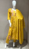 Yellow Mul Chanderi kurta set