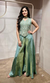 Light Green Tissue Corset Flared Palazzo Set