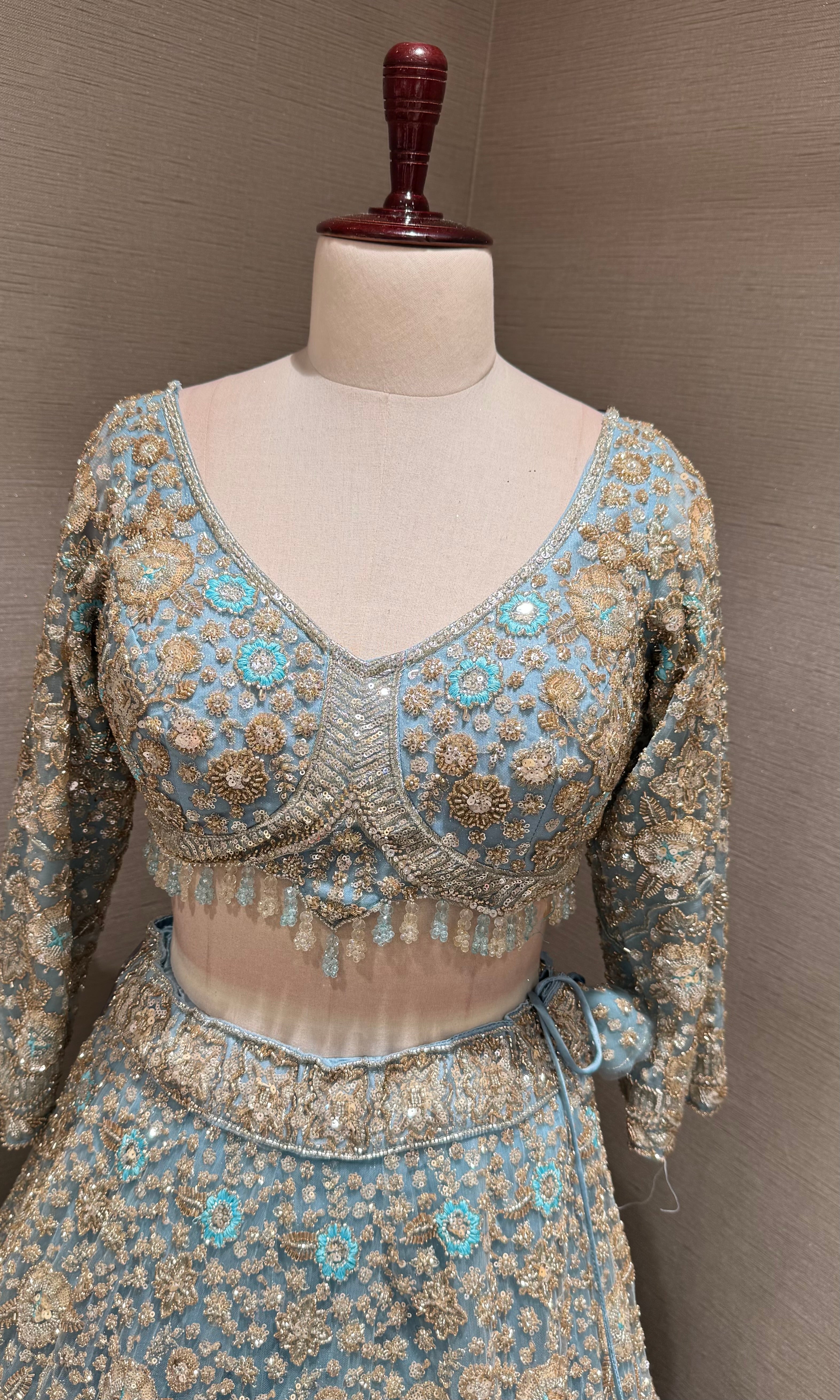 Blue Gold Embellished Ethnic bridal Lehenga Set