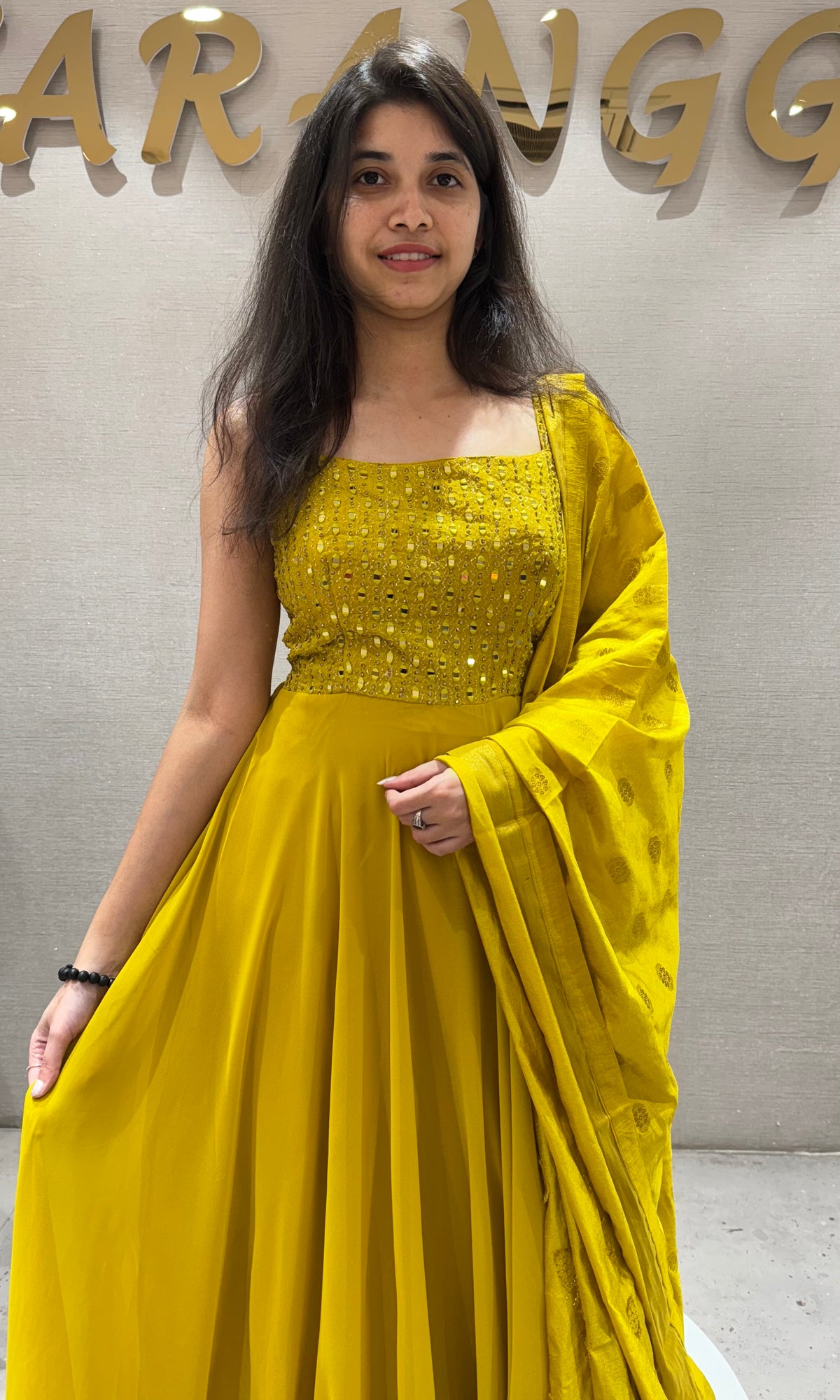 Yellow ANARKALI LONG DRESS WITH DUPATTA