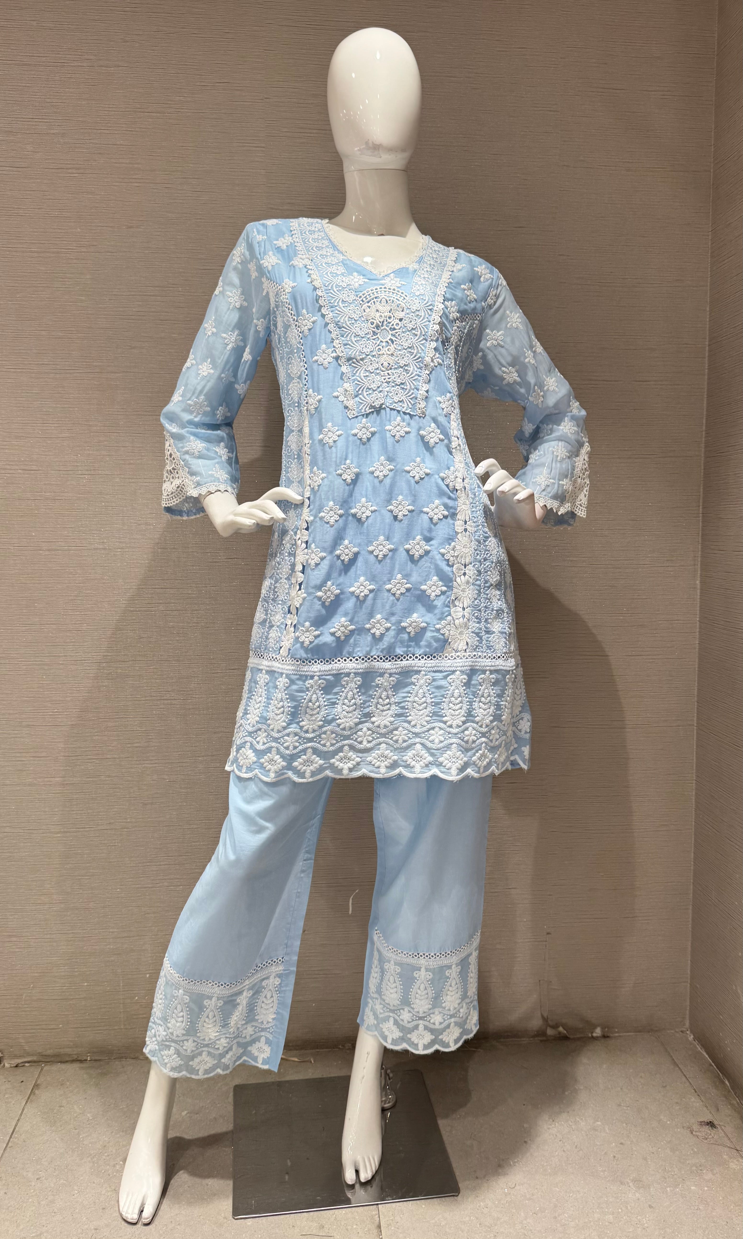 Sky Blue Embroidered Cotton Cord Set