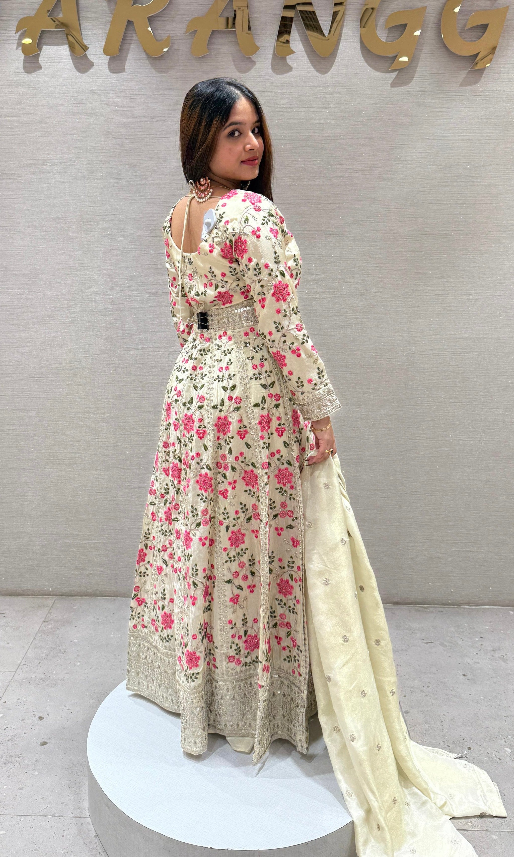 Pink and cream Anarkali