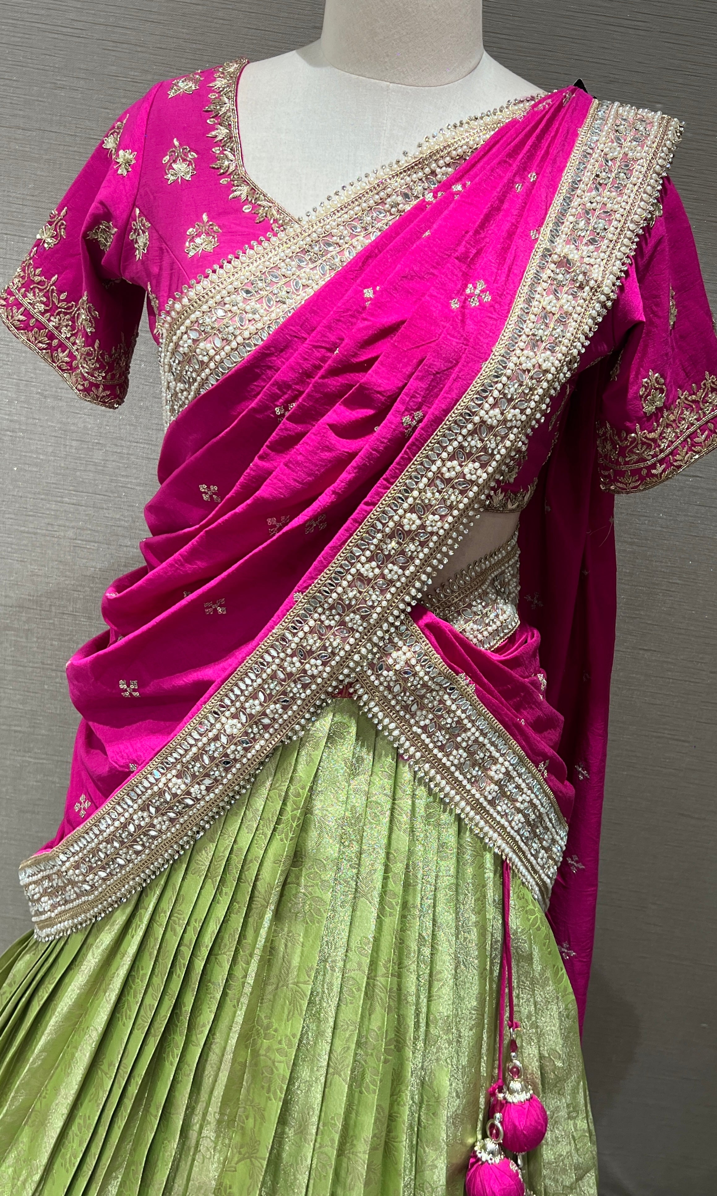 Rani pink pattu Lehenga