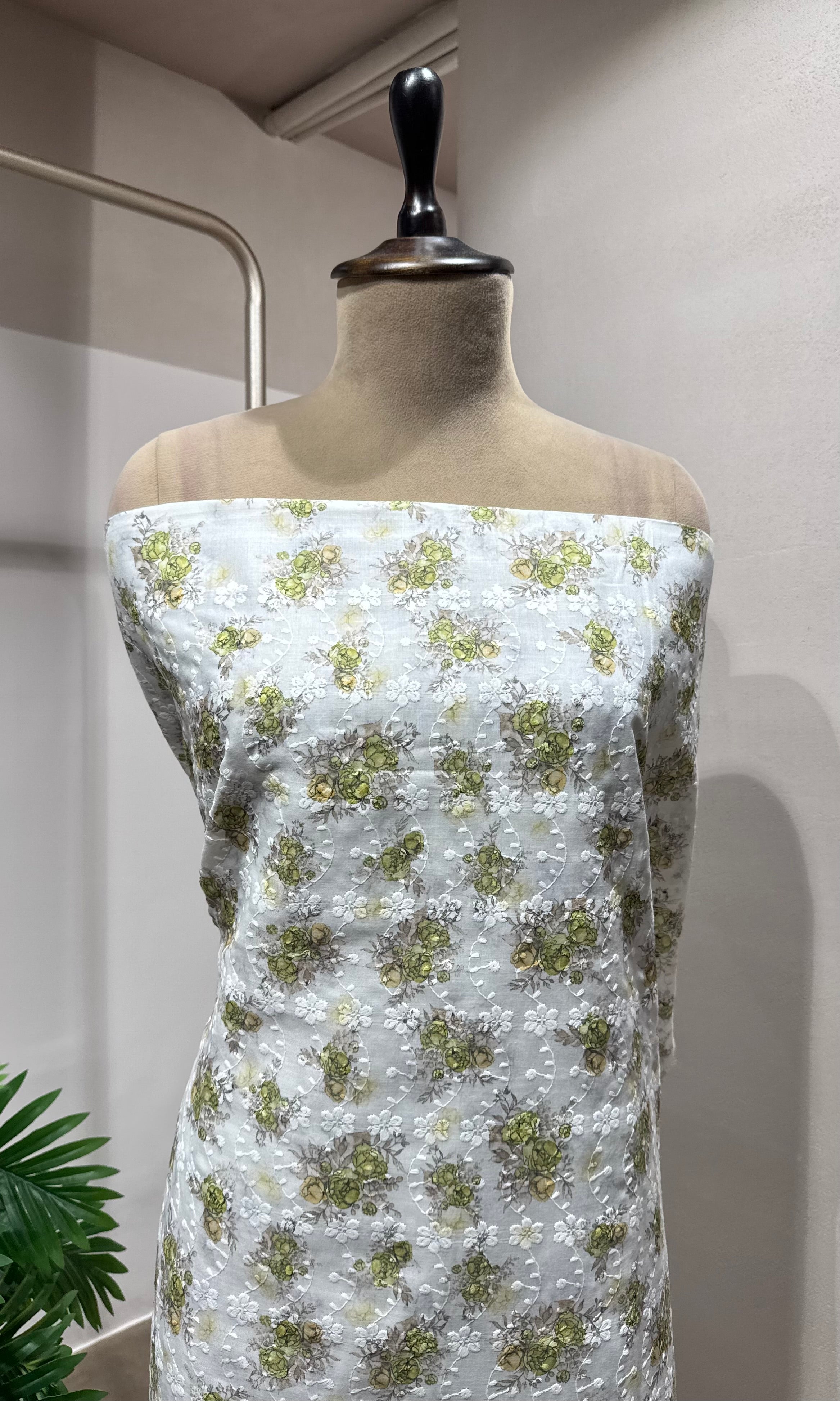 GREEN CHIKANKARI DRESS MATERIAL