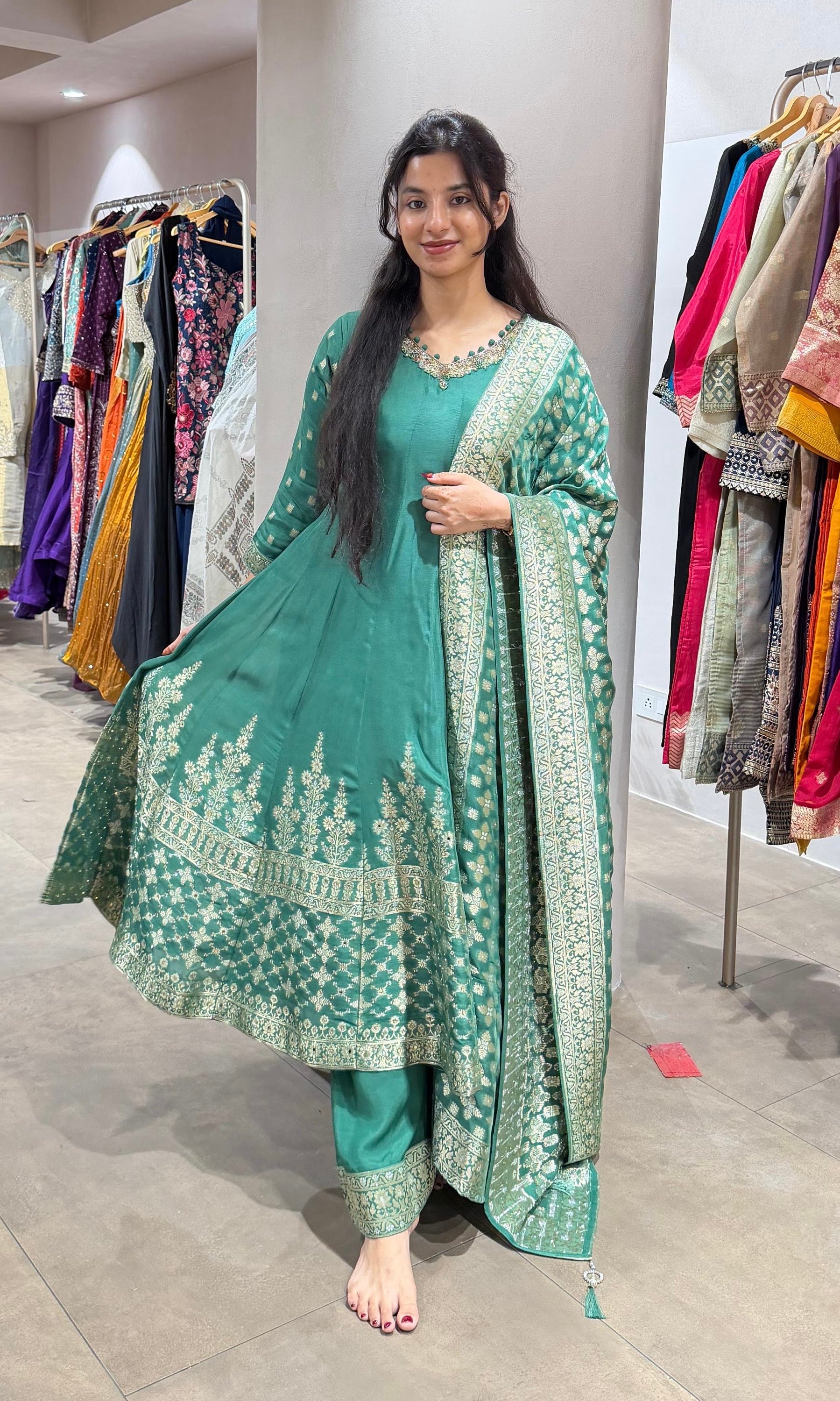 Green GOLDEN ETHNIC ANARKALI SET