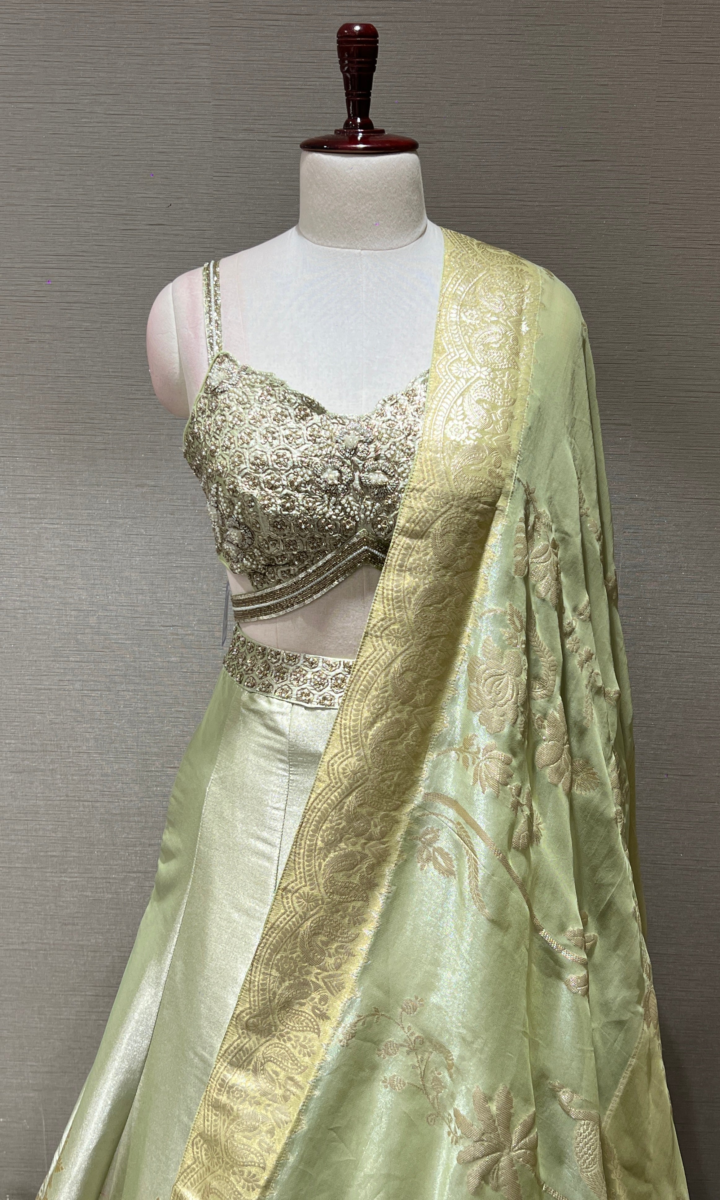 Pista green Lehenga with mobile pocket
