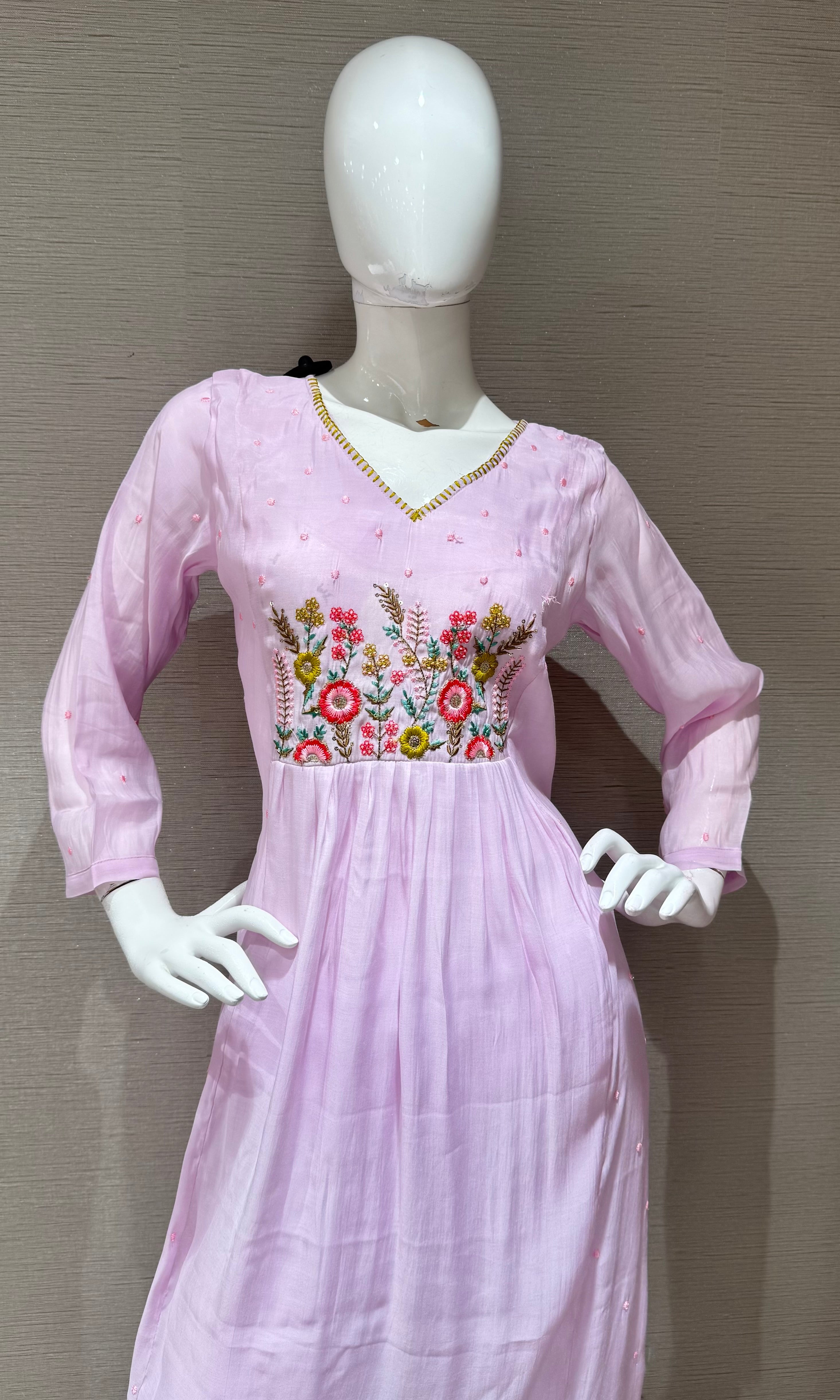Lavander floral embroidery kurta set