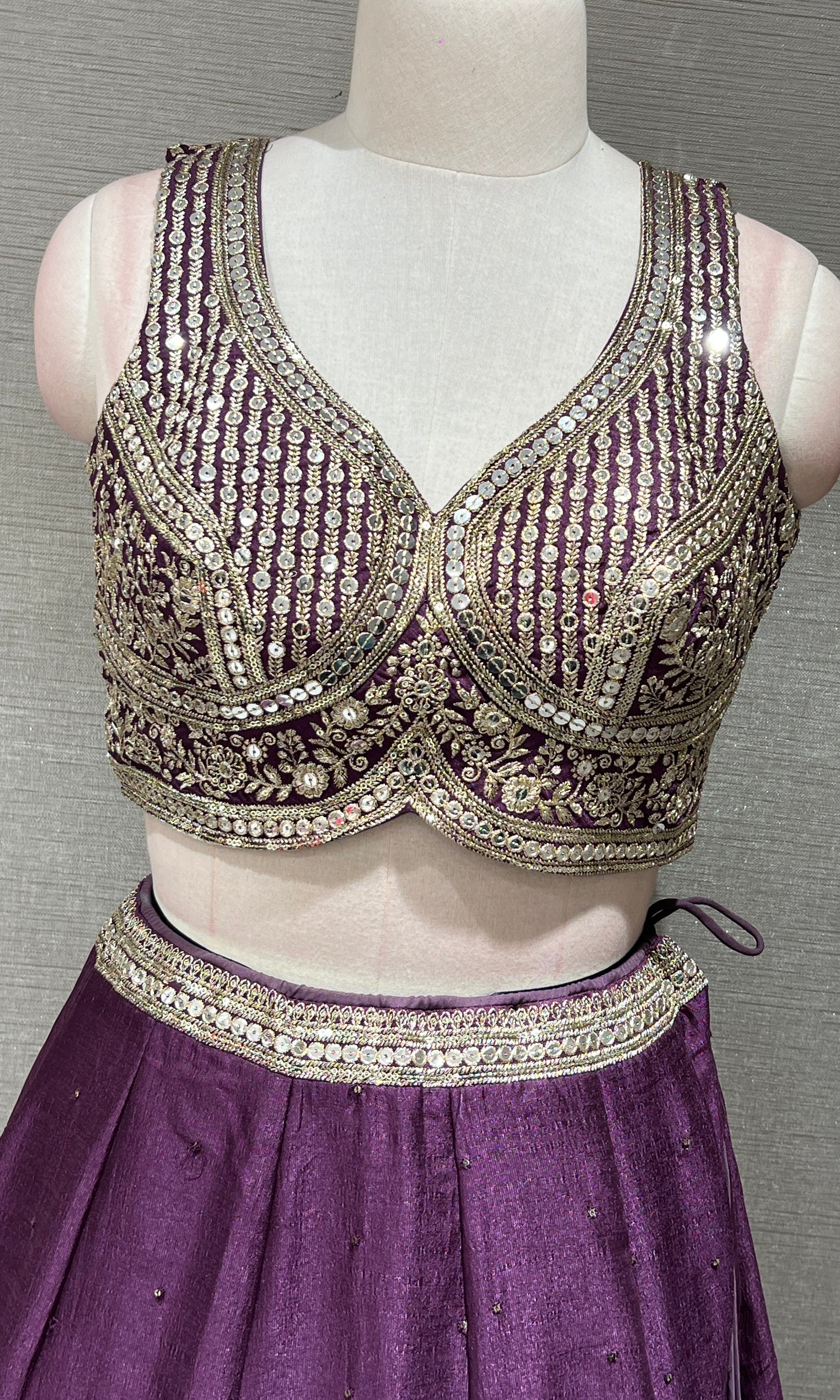 Wine GOLD EMBROIDERED Lehenga