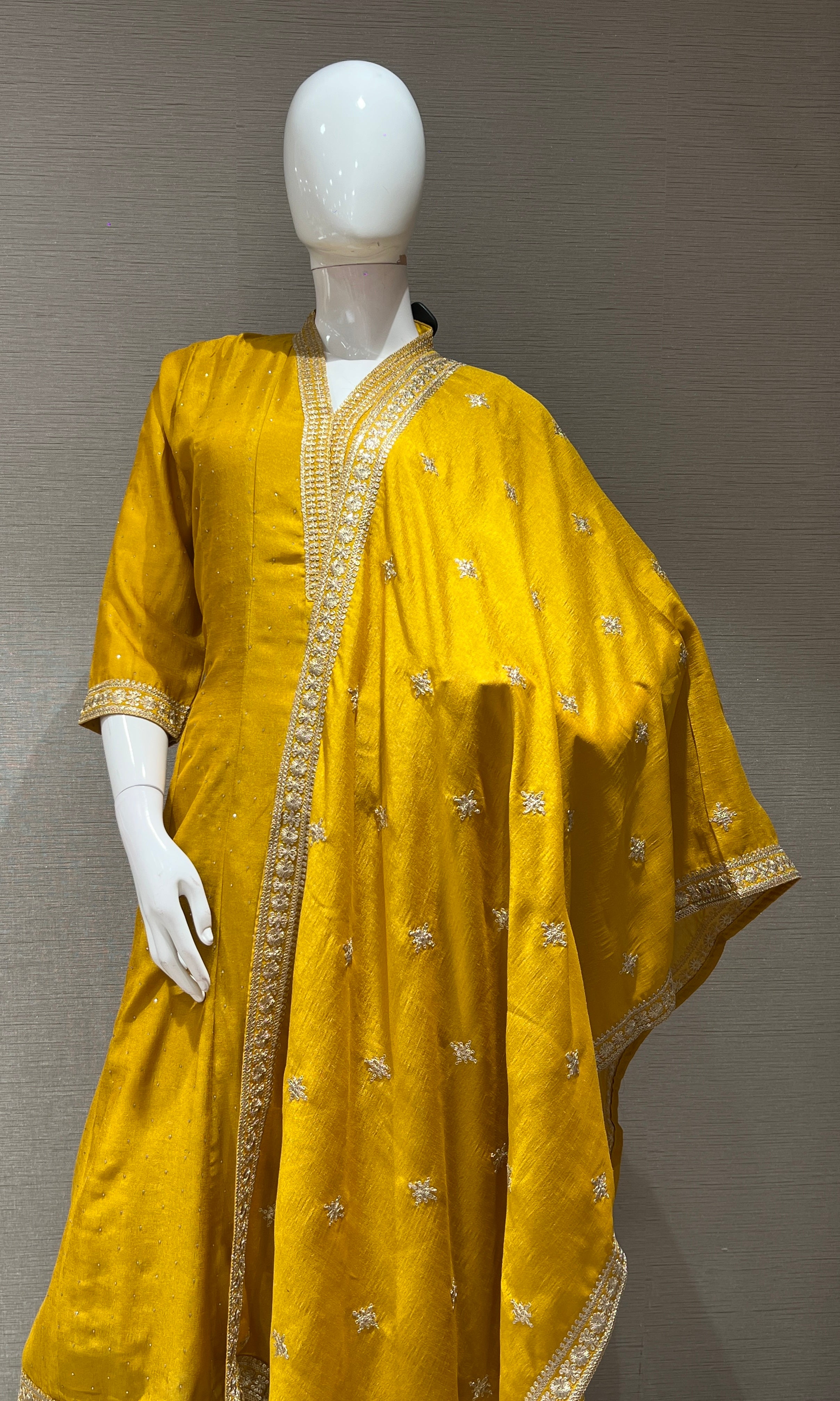Yellow EMBROIDERED ANARKALI KURTA SET