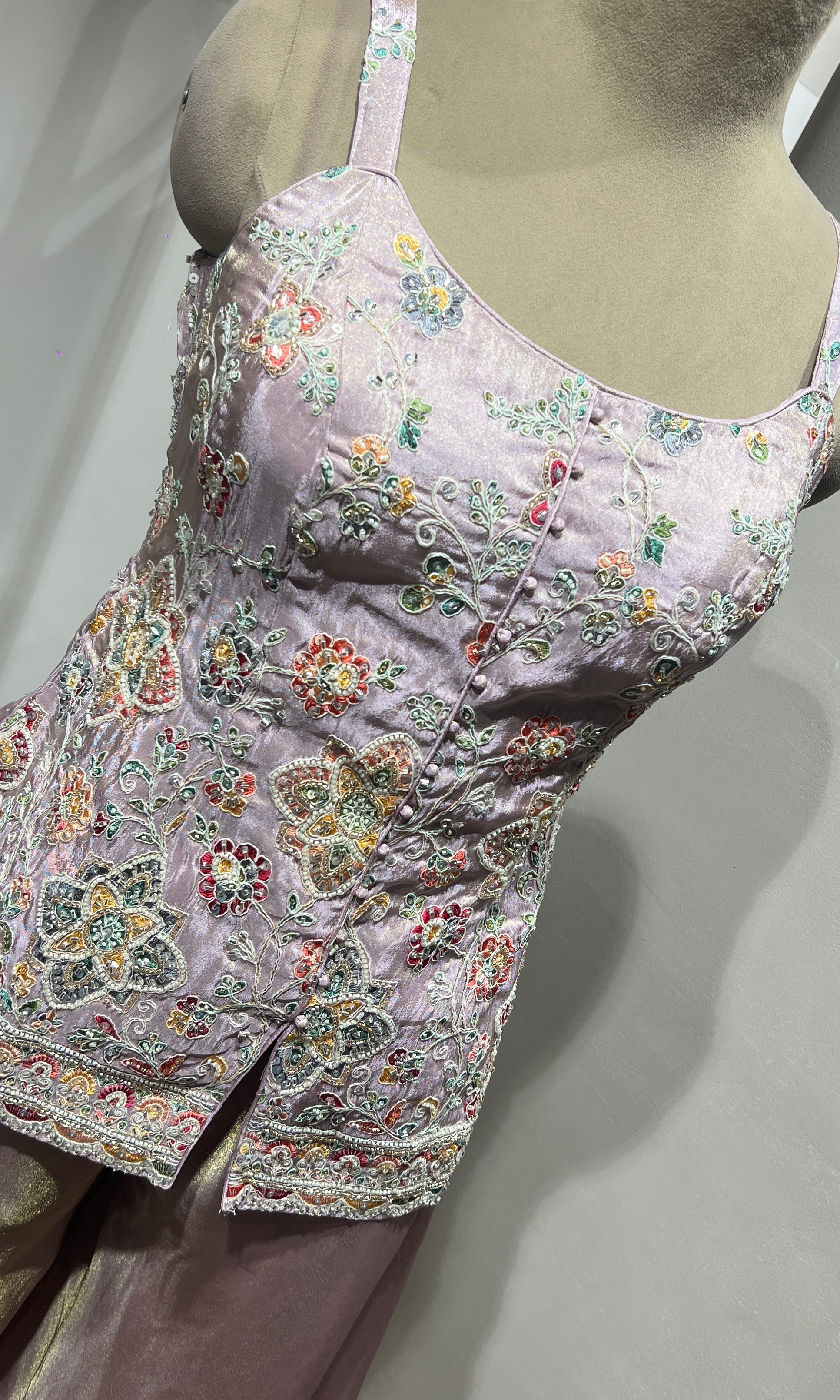 Lavender Shimmer Tissue Peplum Suit
