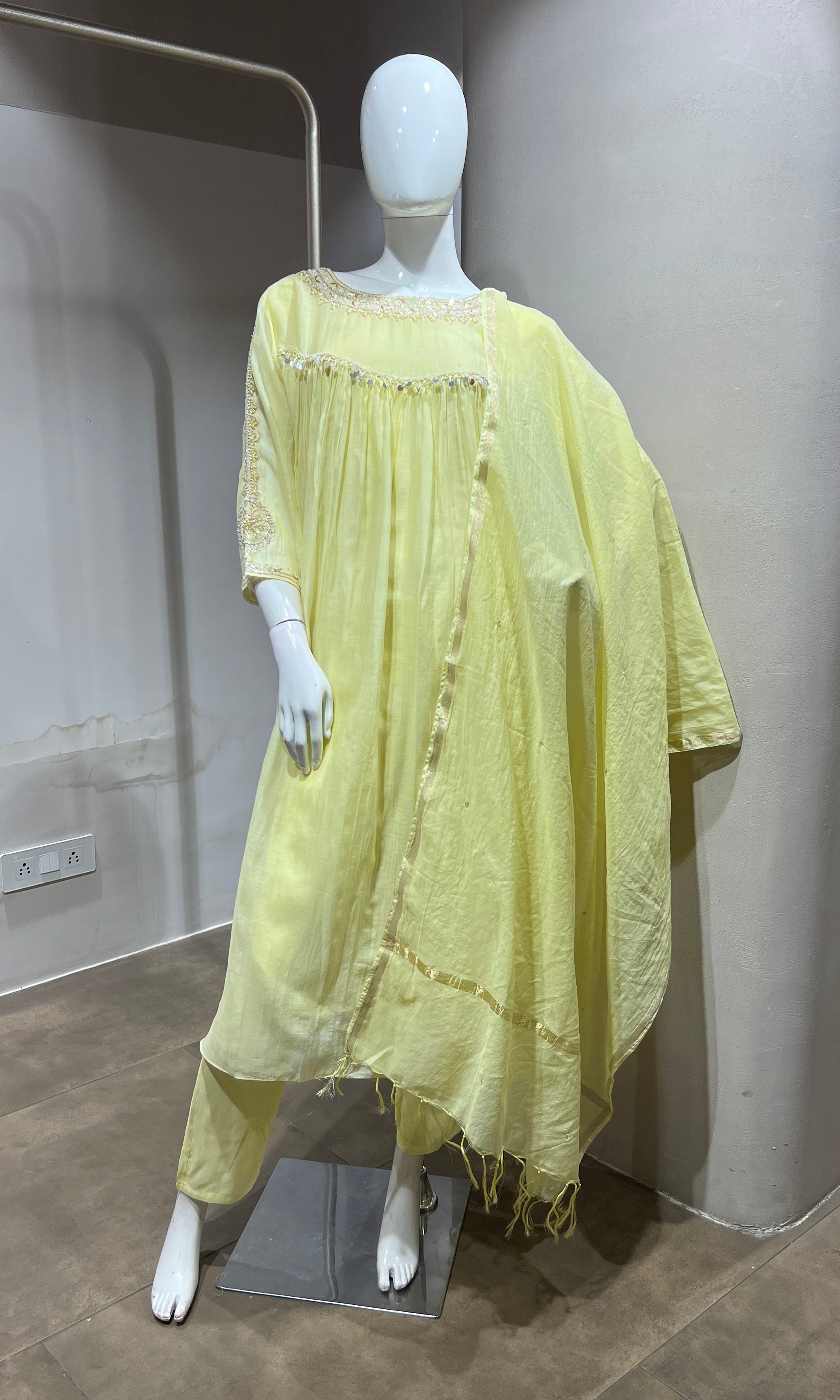 Lemon Yellow Embroidered Kurta Set with Dupatta